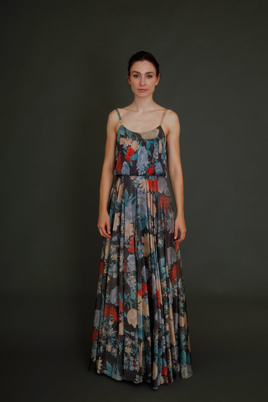1970 Floral Jersey Shubette of London Long Gown