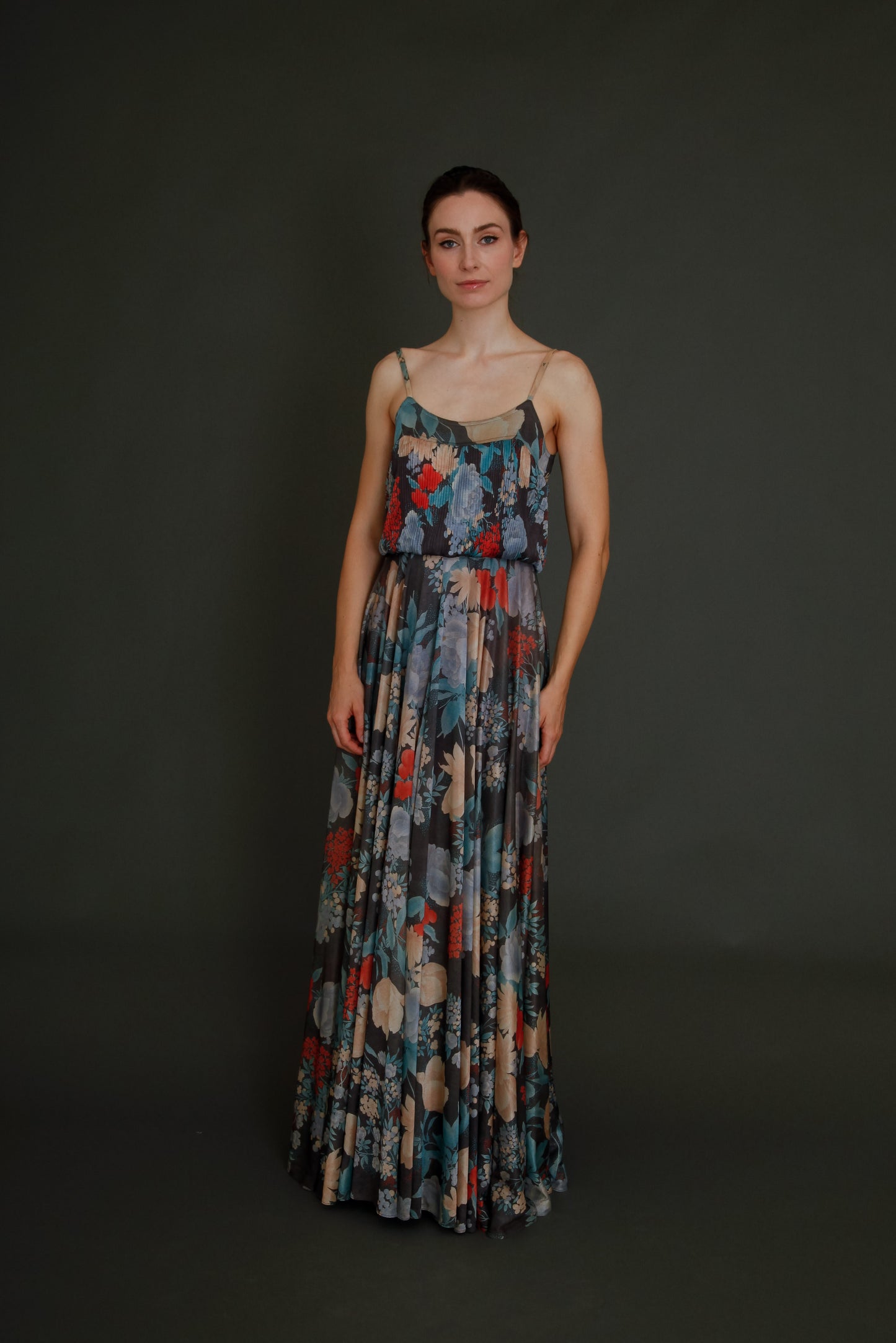 1970 Floral Jersey Shubette of London Long Gown