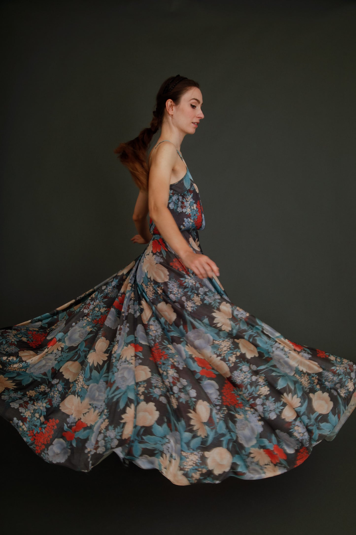 1970 Floral Jersey Shubette of London Long Gown