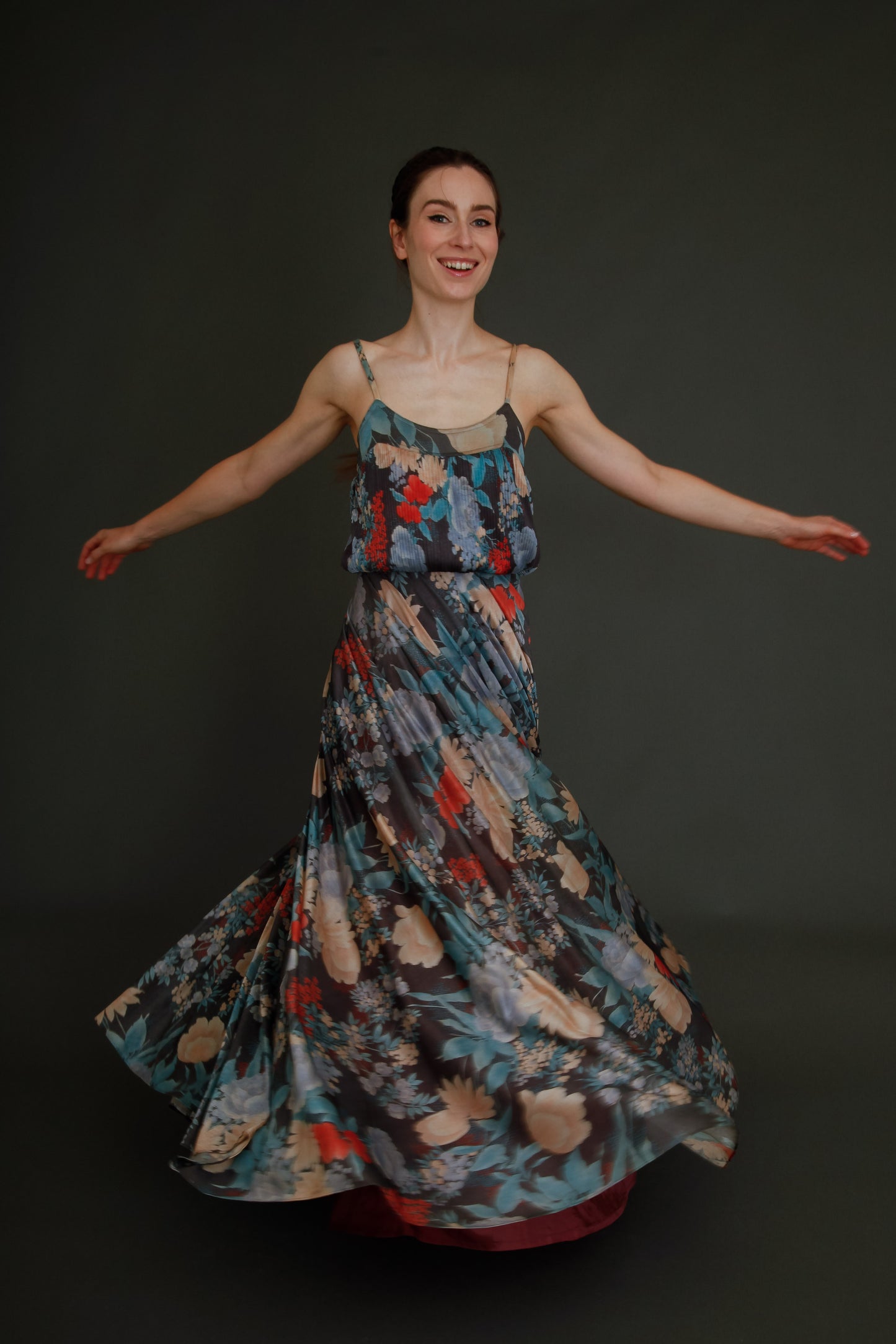 1970 Floral Jersey Shubette of London Long Gown
