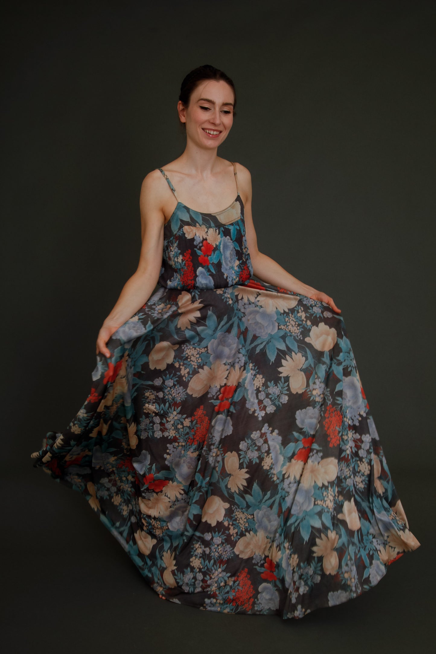 1970 Floral Jersey Shubette of London Long Gown