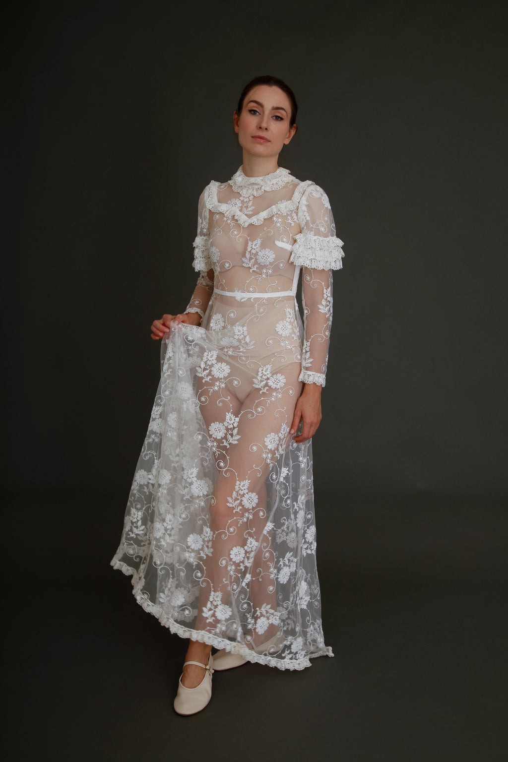 1970 White Lace Boho Long Dress