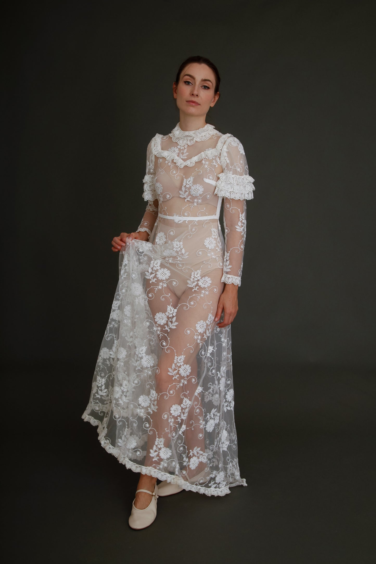 1970 White Lace Boho Long Dress