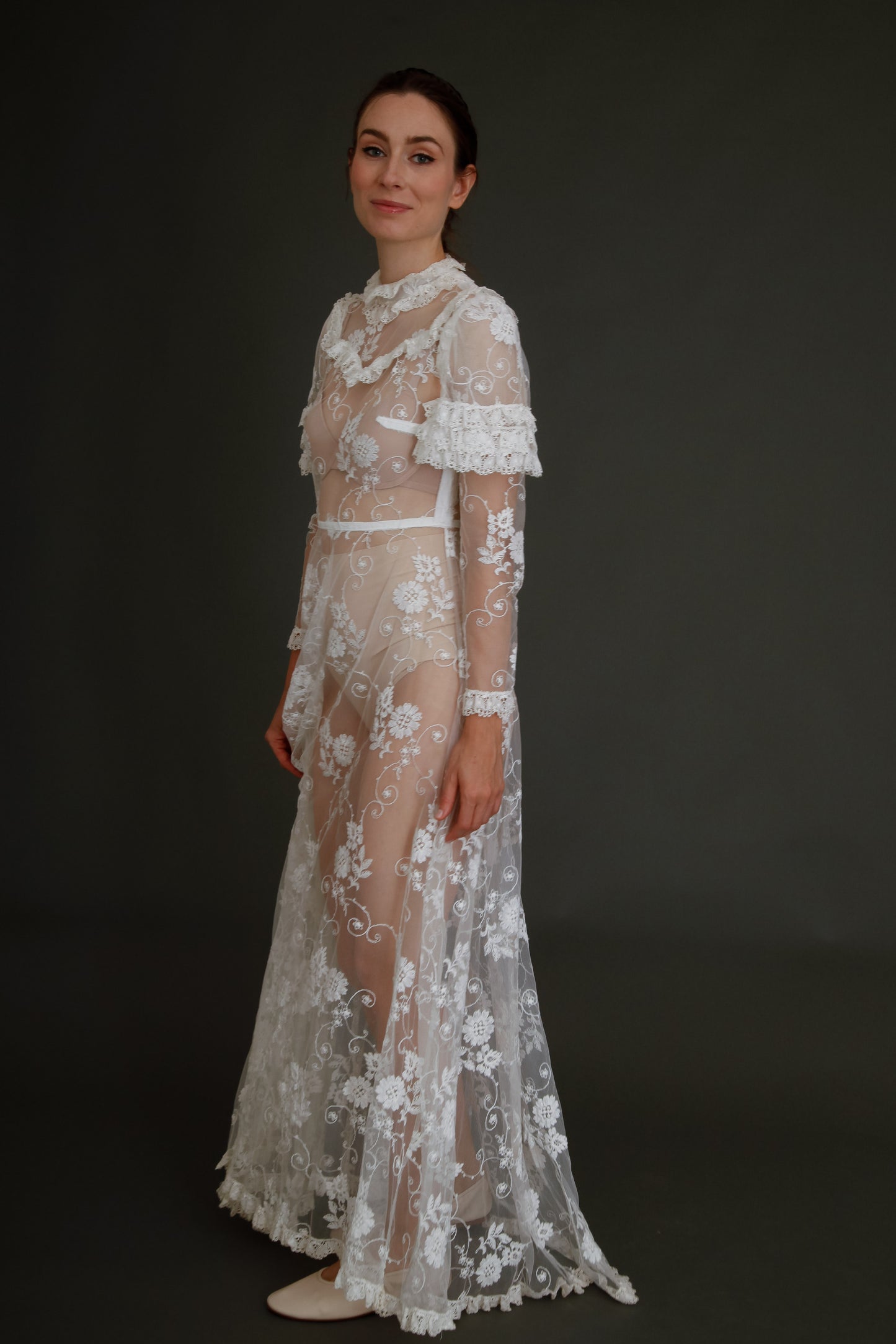 1970 White Lace Boho Long Dress