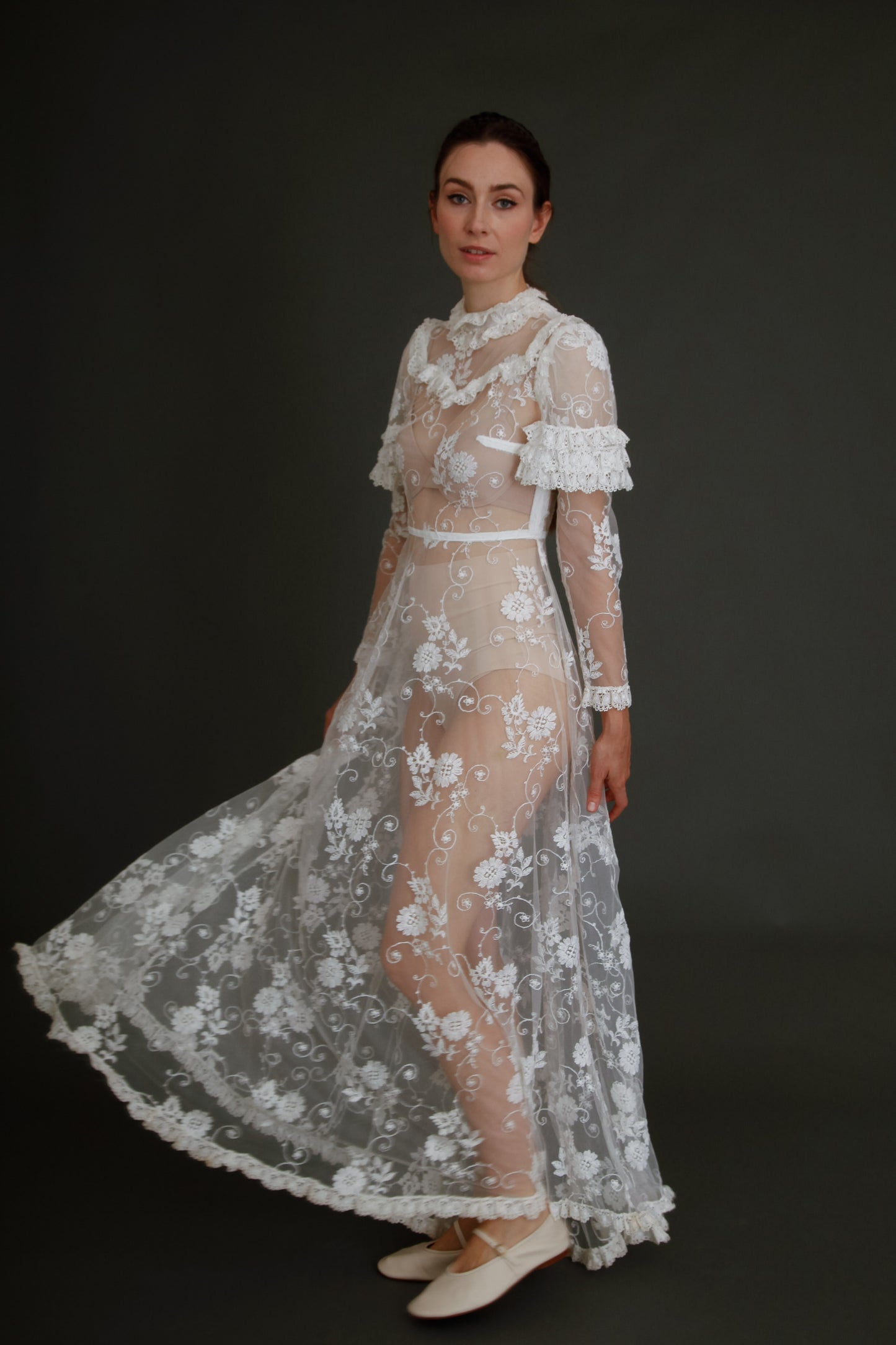 1970 White Lace Boho Long Dress