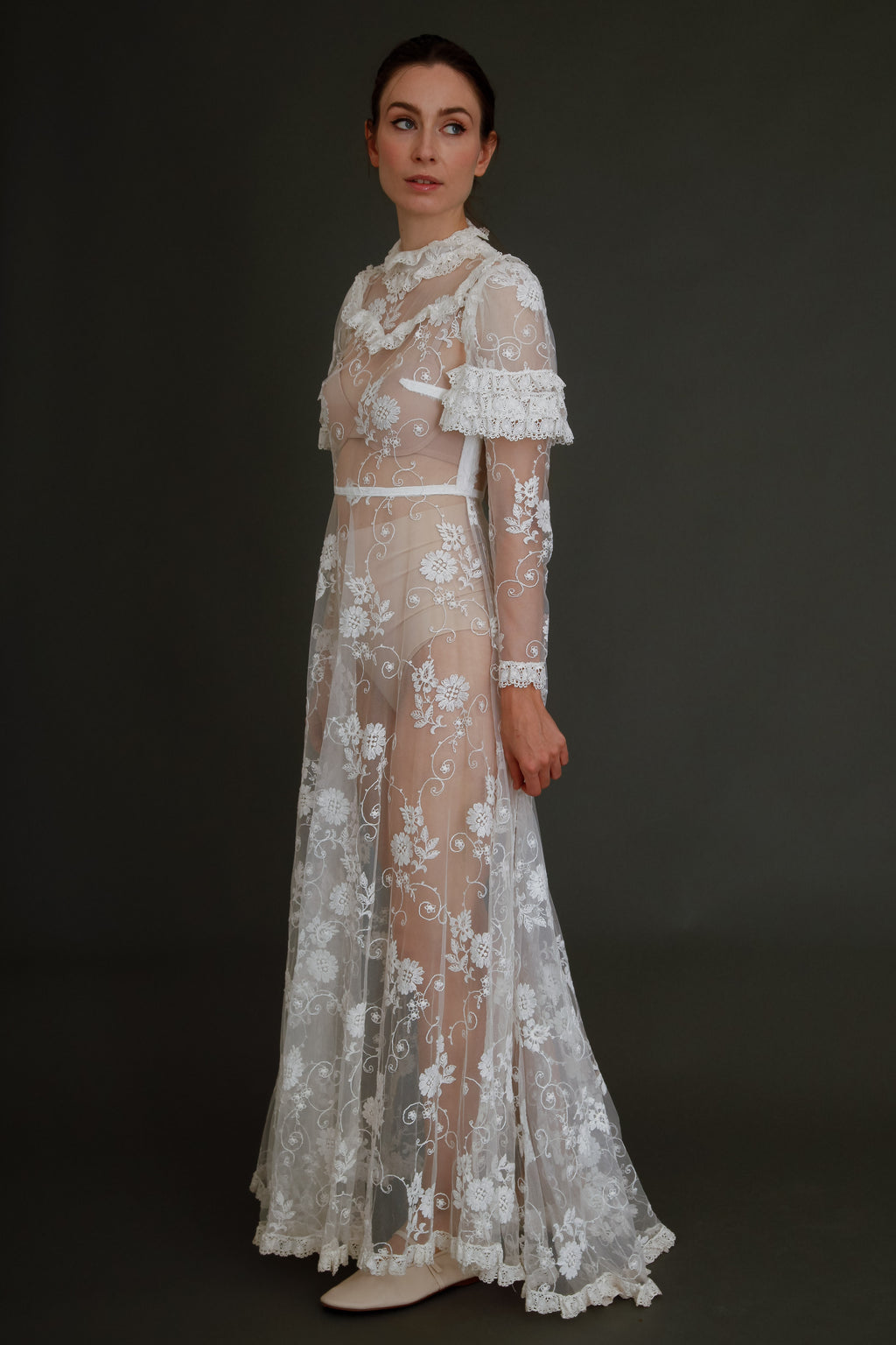 1970 White Lace Boho Long Dress