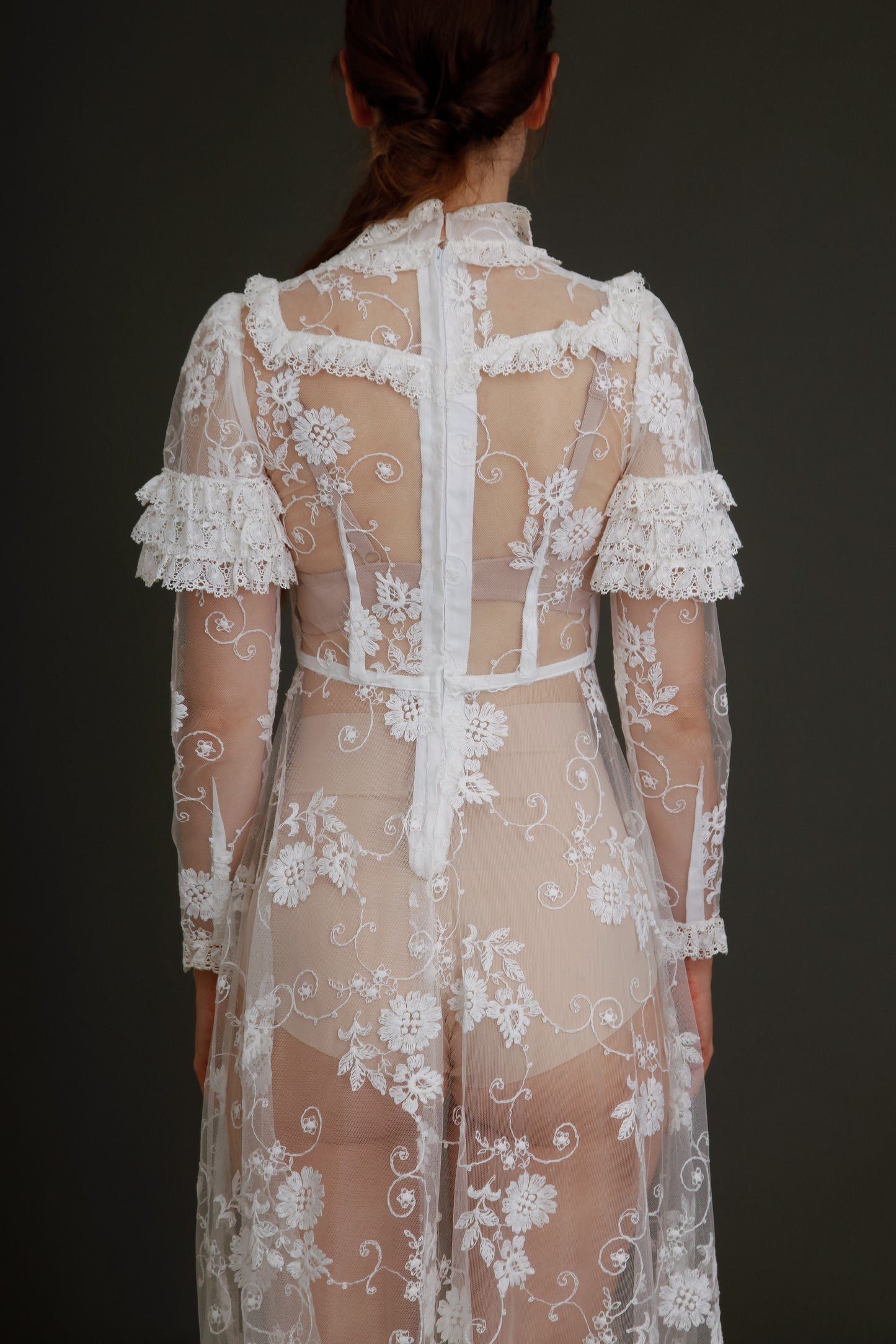 1970 White Lace Boho Long Dress