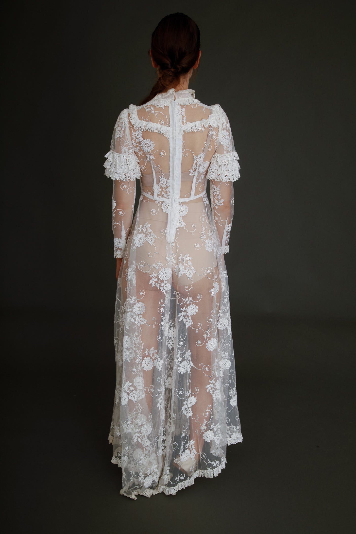 1970 White Lace Boho Long Dress