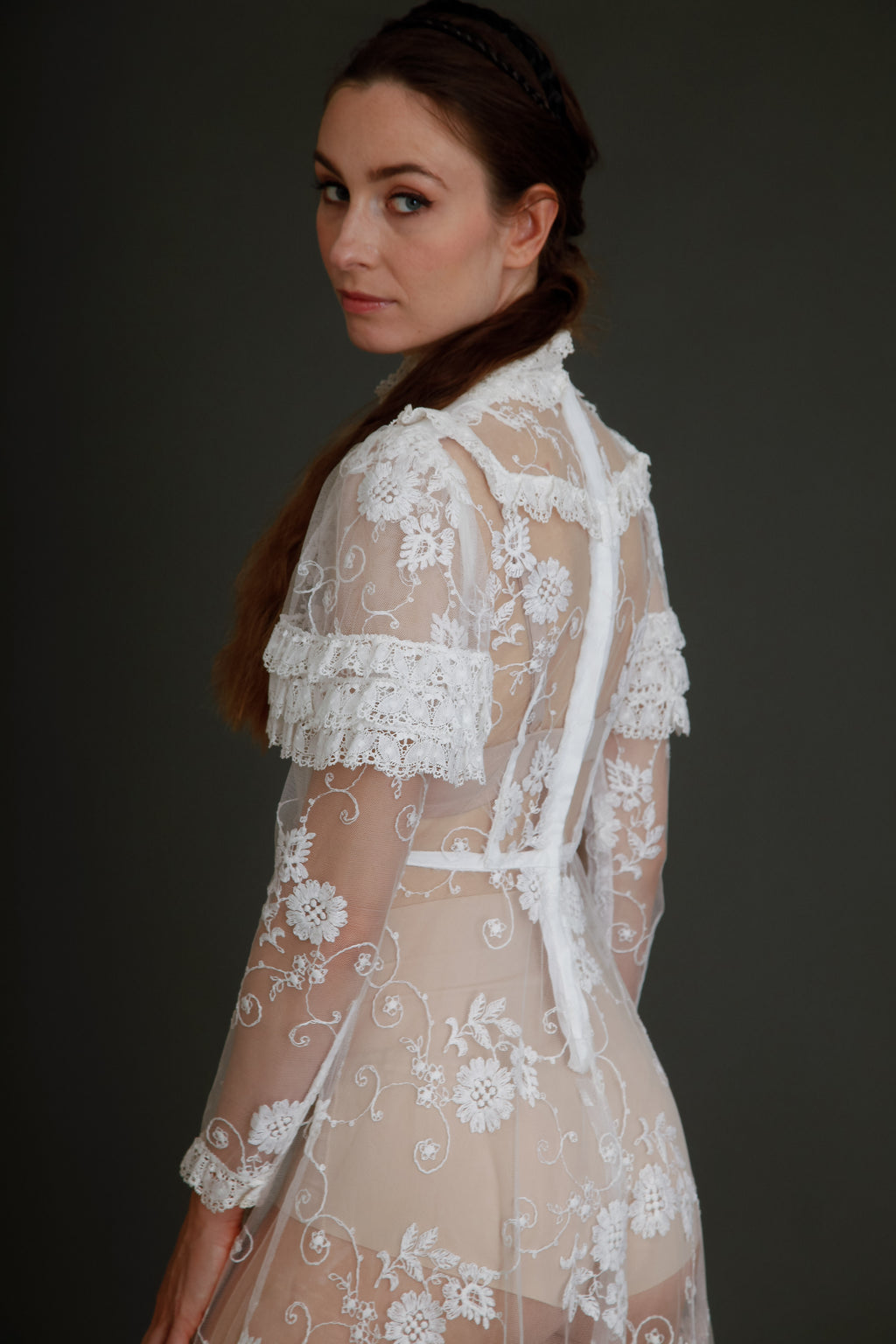 1970 White Lace Boho Long Dress