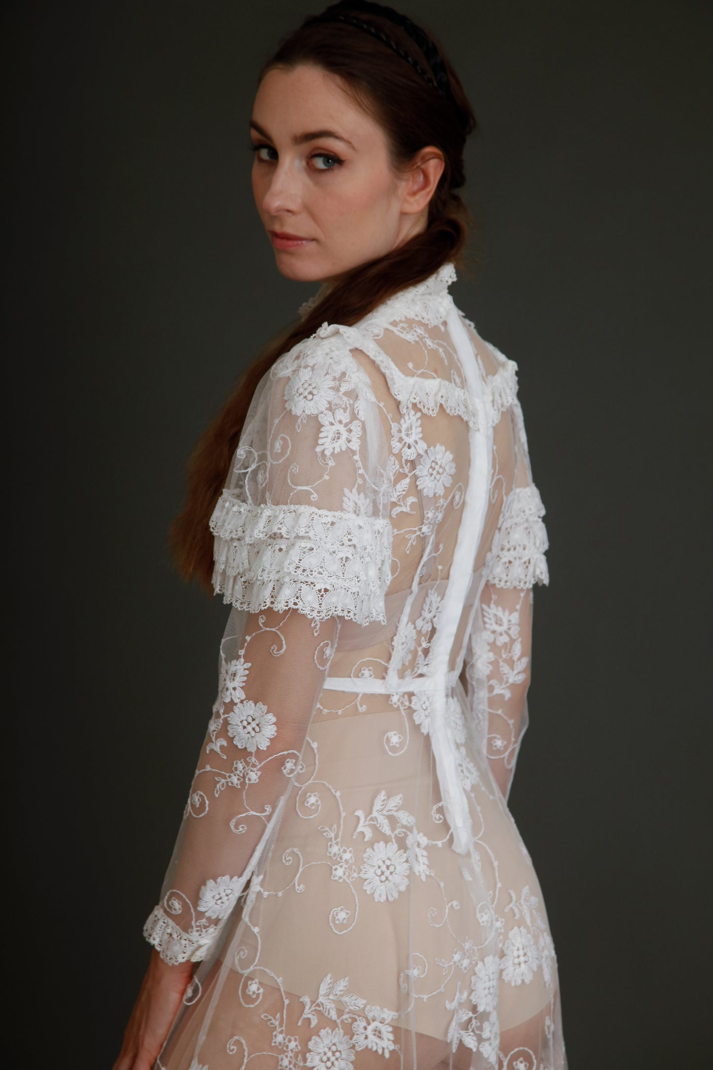 1970 White Lace Boho Long Dress