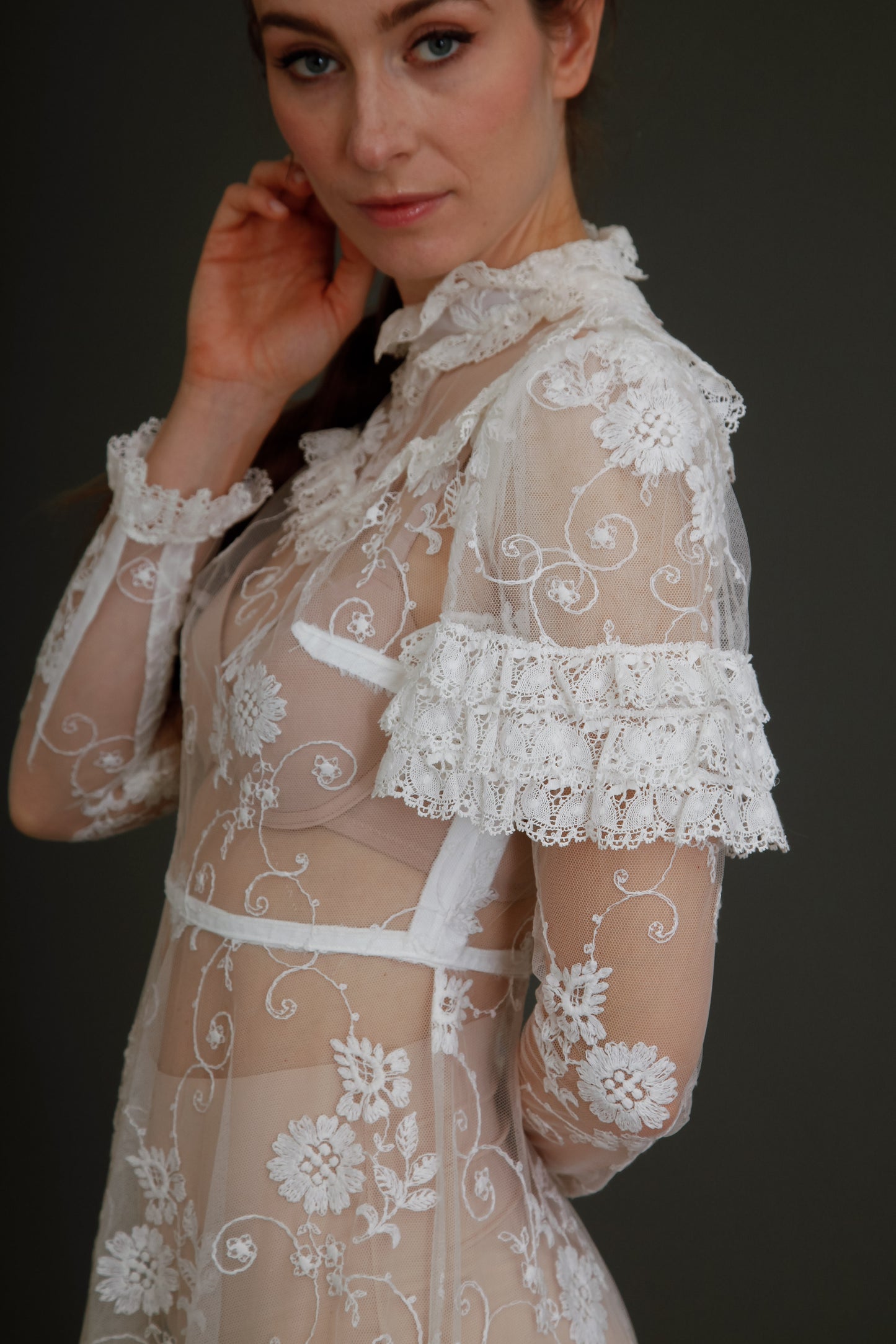 1970 White Lace Boho Long Dress
