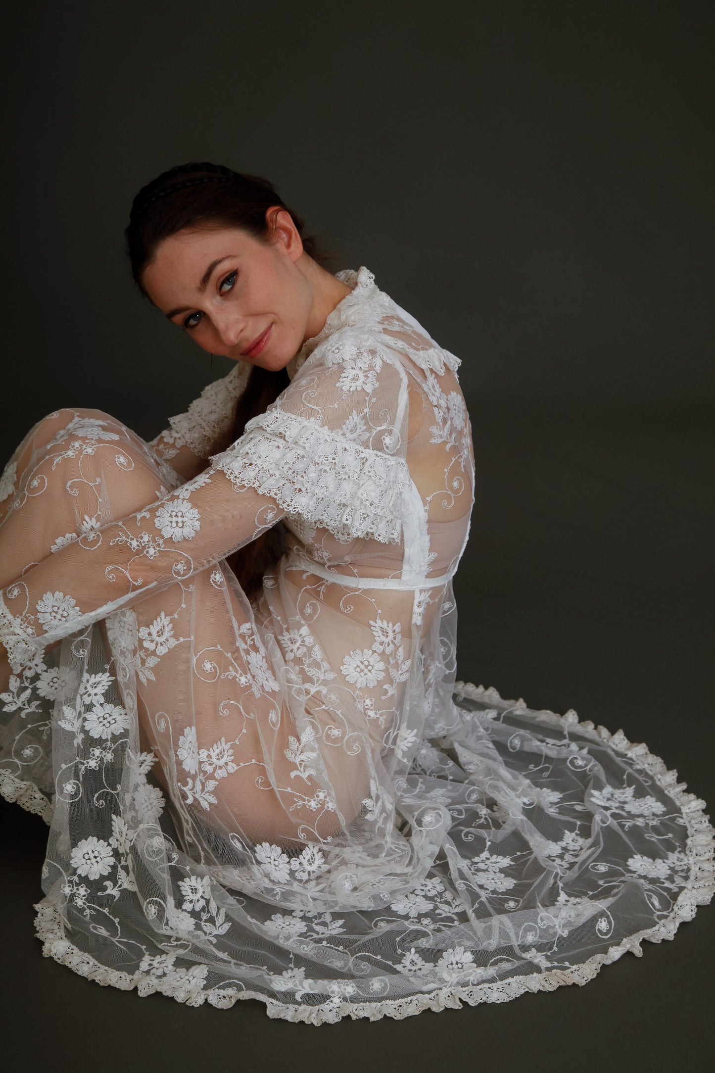 1970 White Lace Boho Long Dress