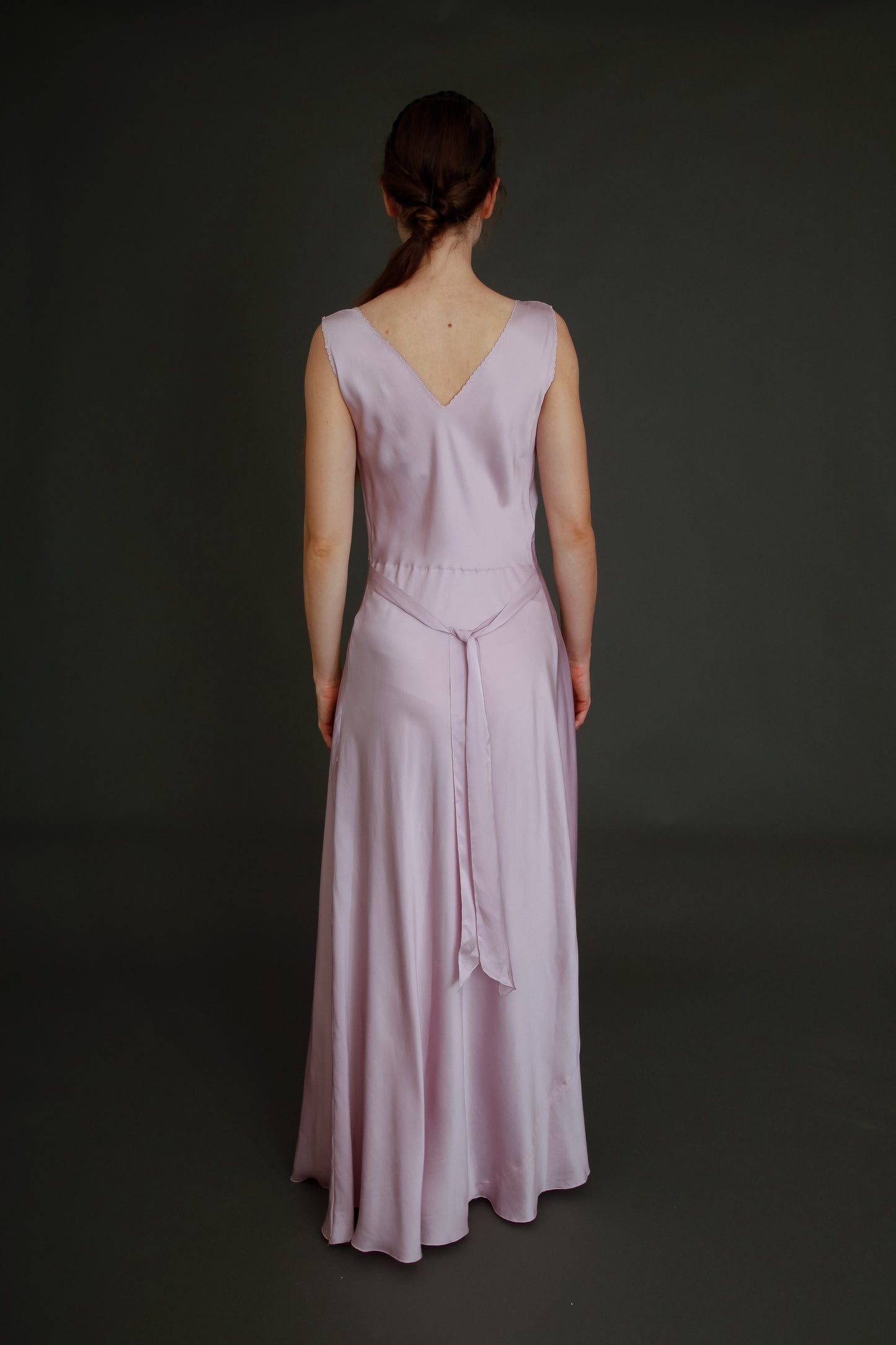 1930 Silk Satin Gown with Ebroidered Flowers