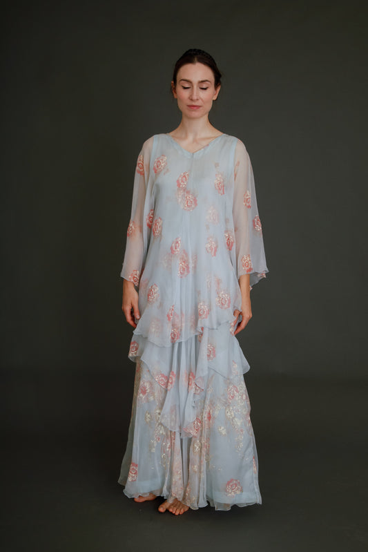1970 Silk Chiffon Angel Floral Gown