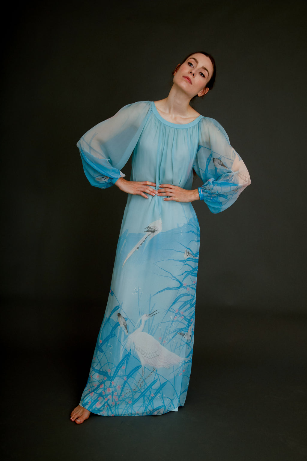 Stunning 1960 Hanae Mori Silk Chiffon Gown