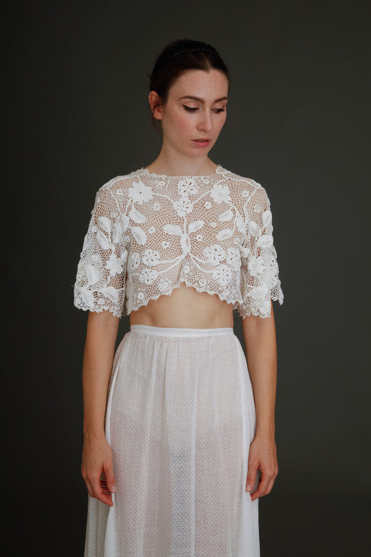 1910 Floral Irish Crochet Crop Top