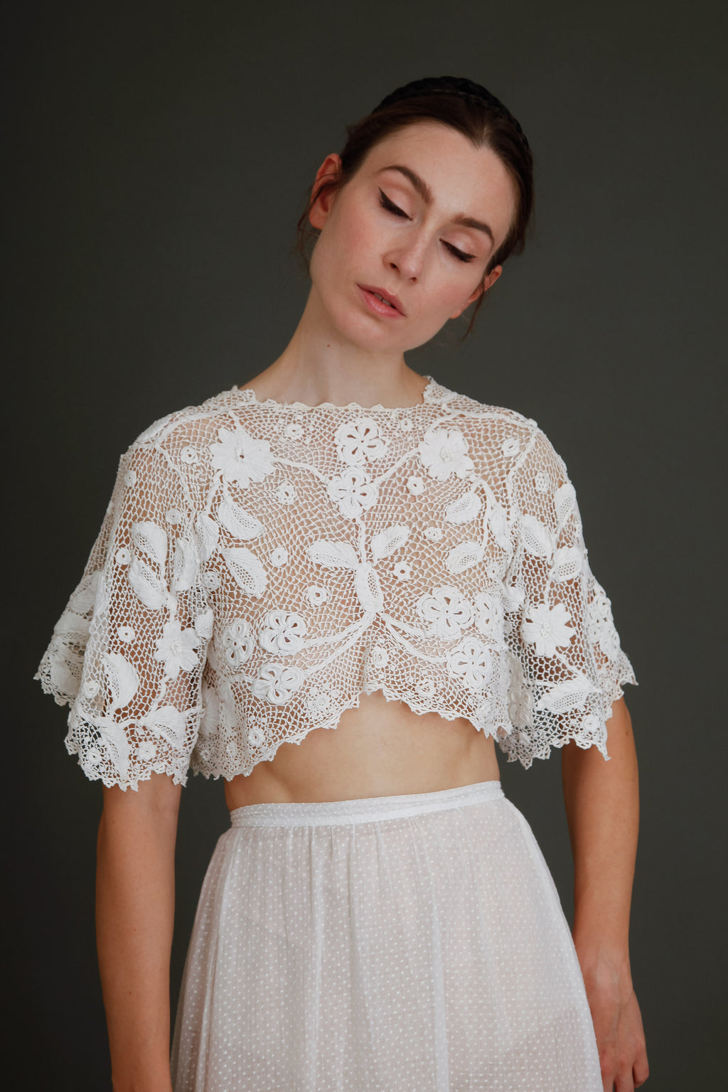 1910 Floral Irish Crochet Crop Top