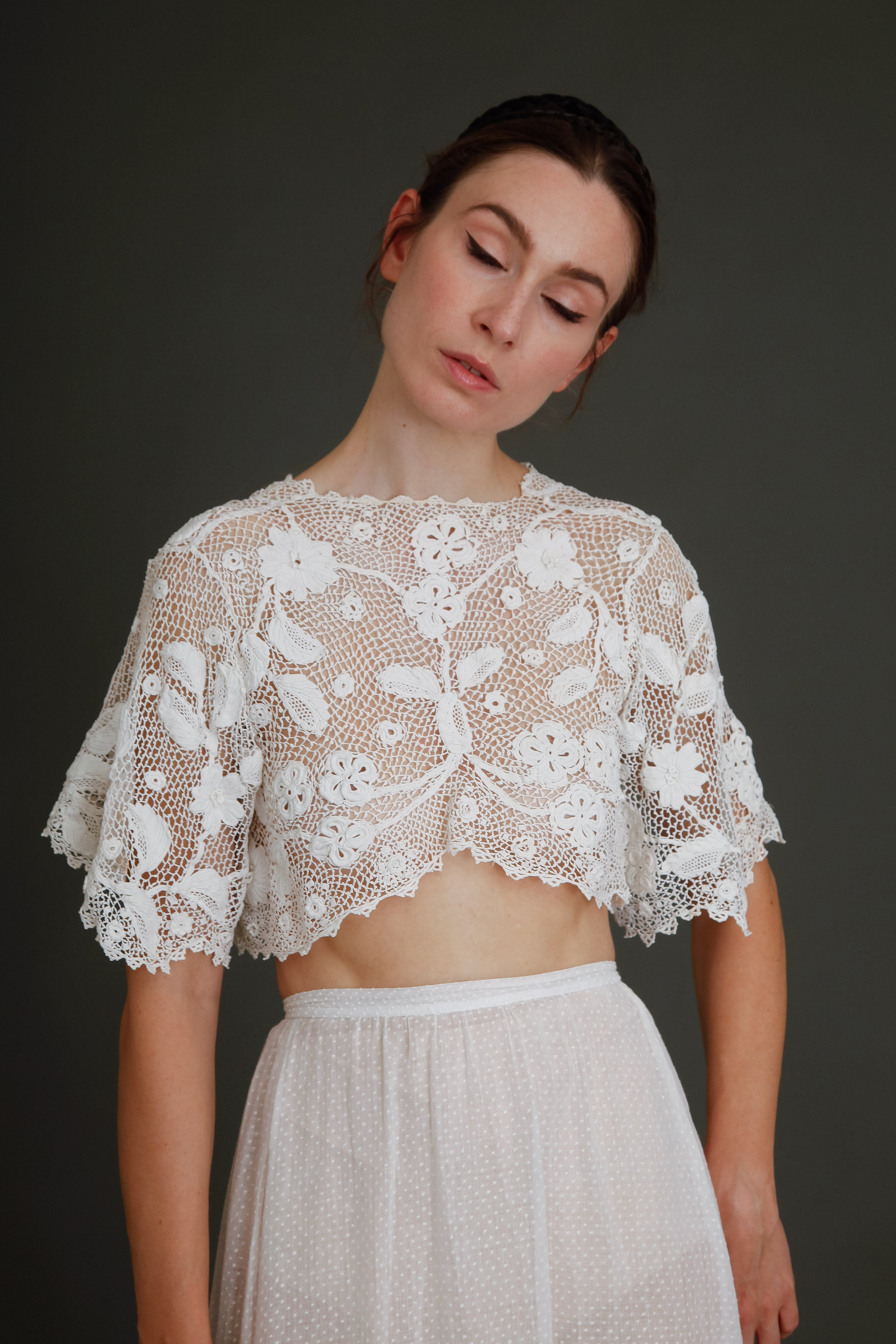 1910 Floral Irish Crochet Crop Top