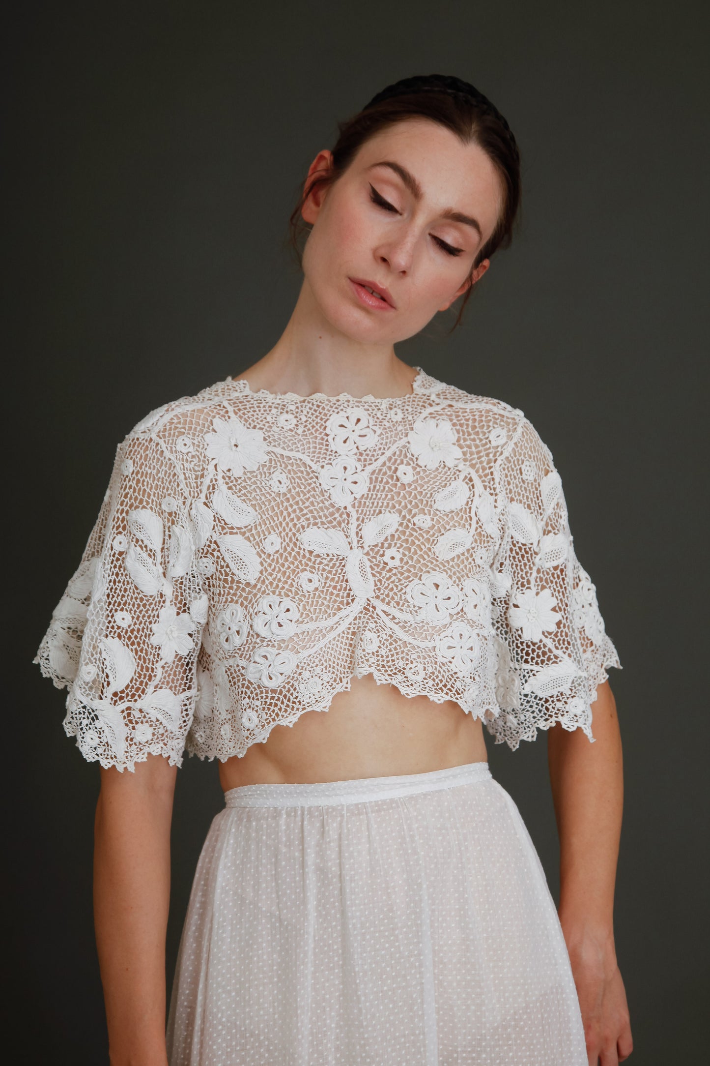 1910 Floral Irish Crochet Crop Top