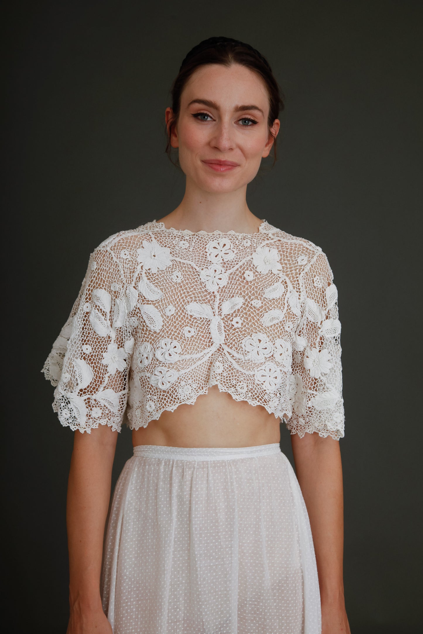 1910 Floral Irish Crochet Crop Top