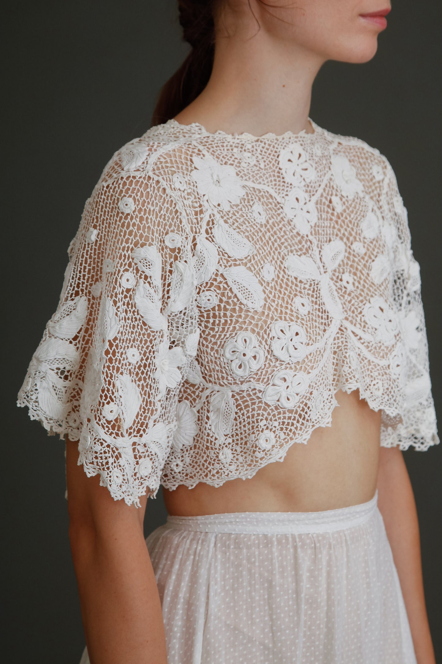 1910 Floral Irish Crochet Crop Top