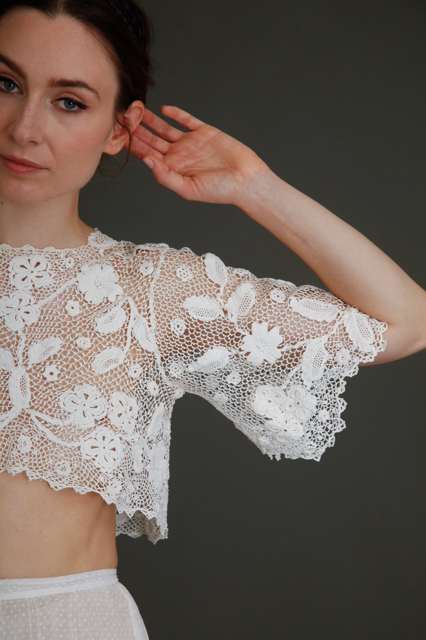 1910 Floral Irish Crochet Crop Top