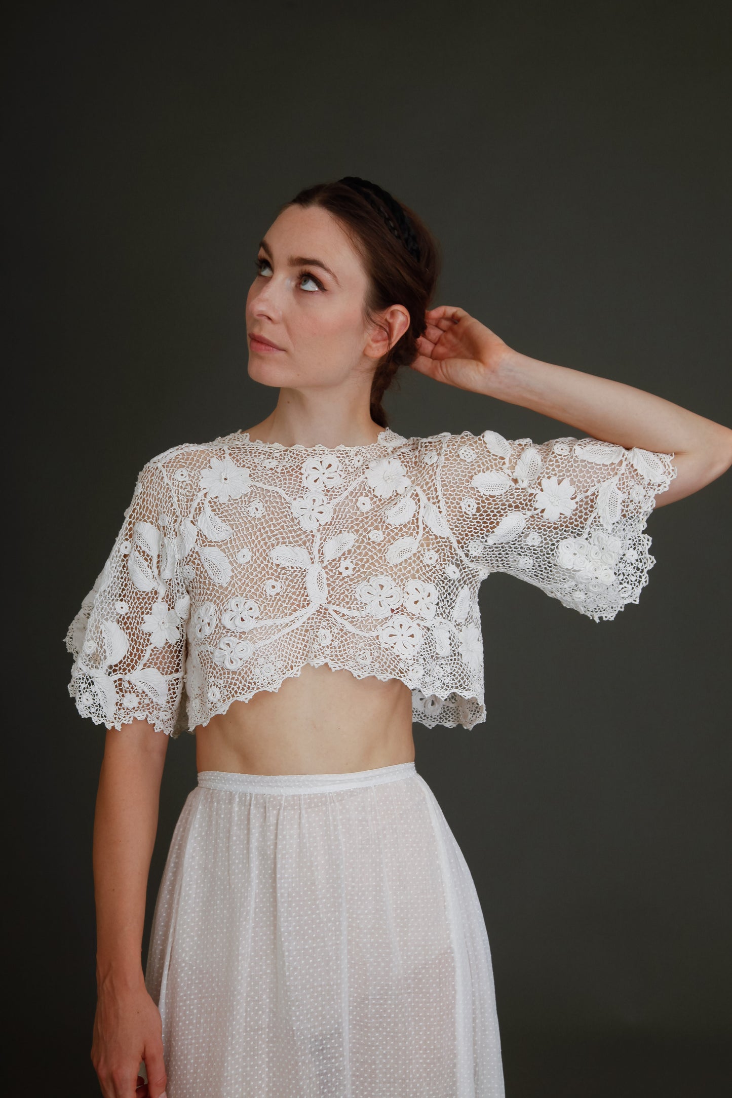 1910 Floral Irish Crochet Crop Top