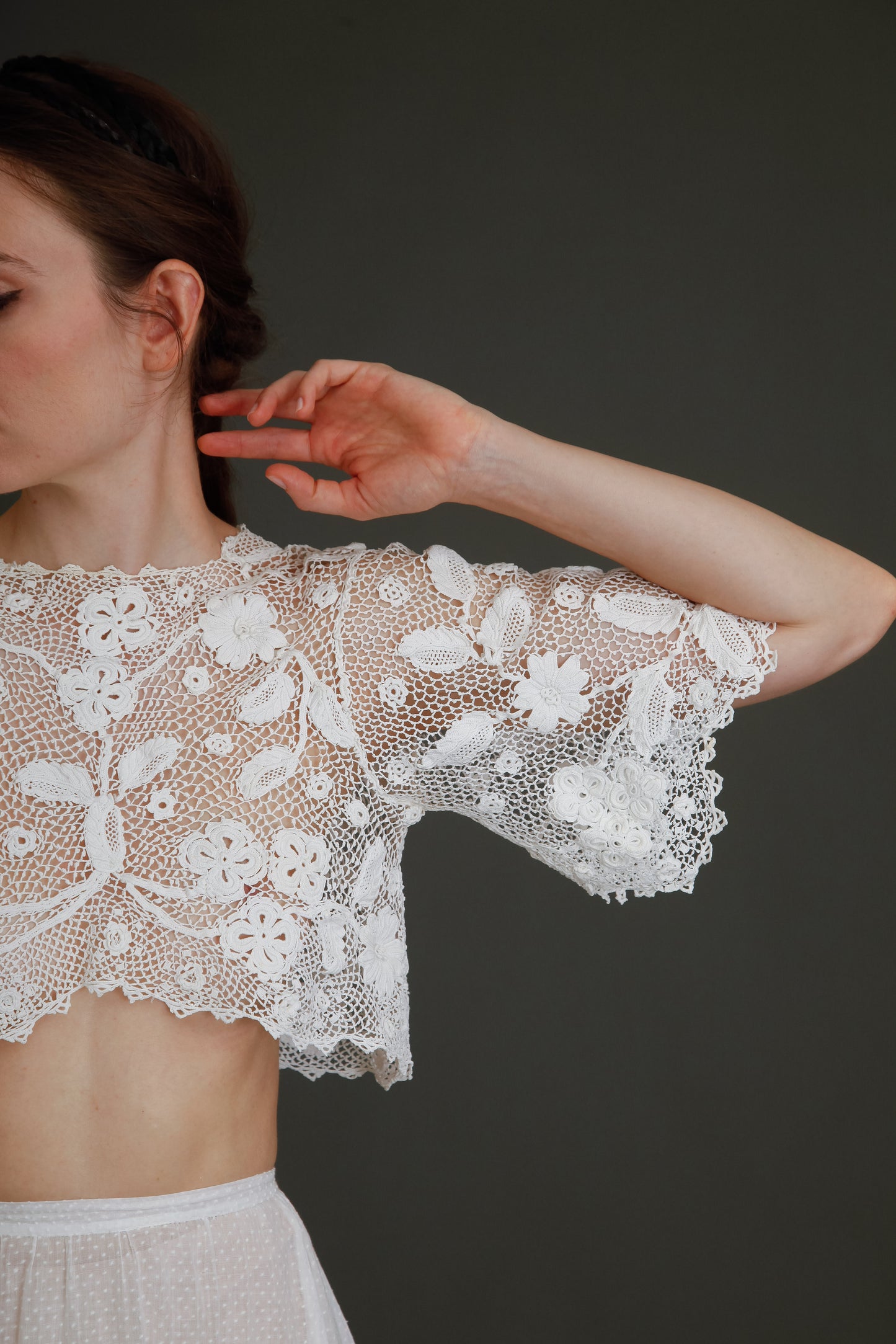 1910 Floral Irish Crochet Crop Top