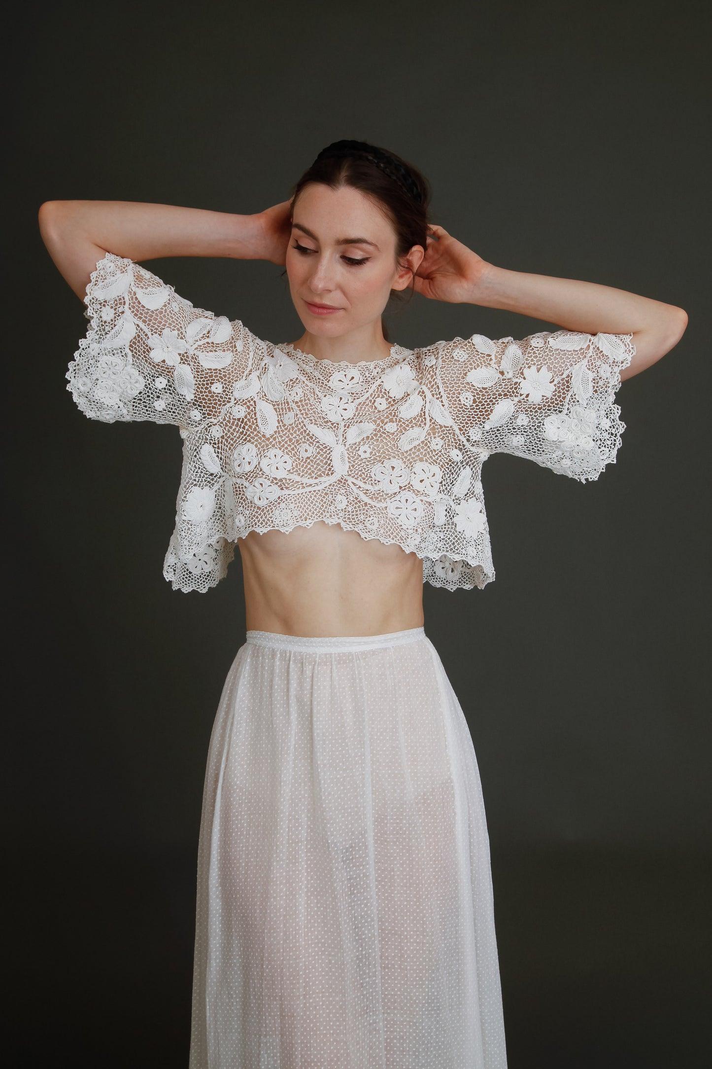 1910 Floral Irish Crochet Crop Top