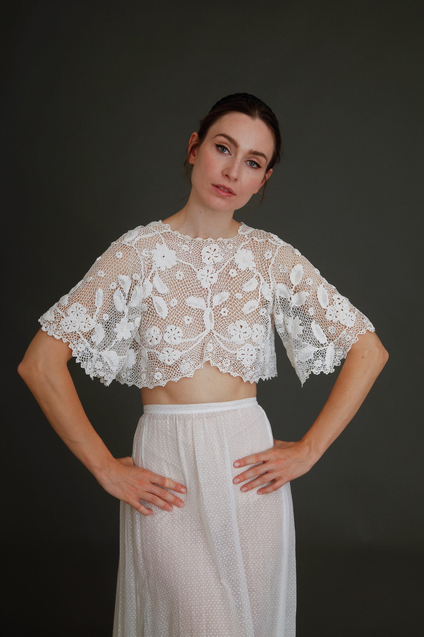 1910 Floral Irish Crochet Crop Top