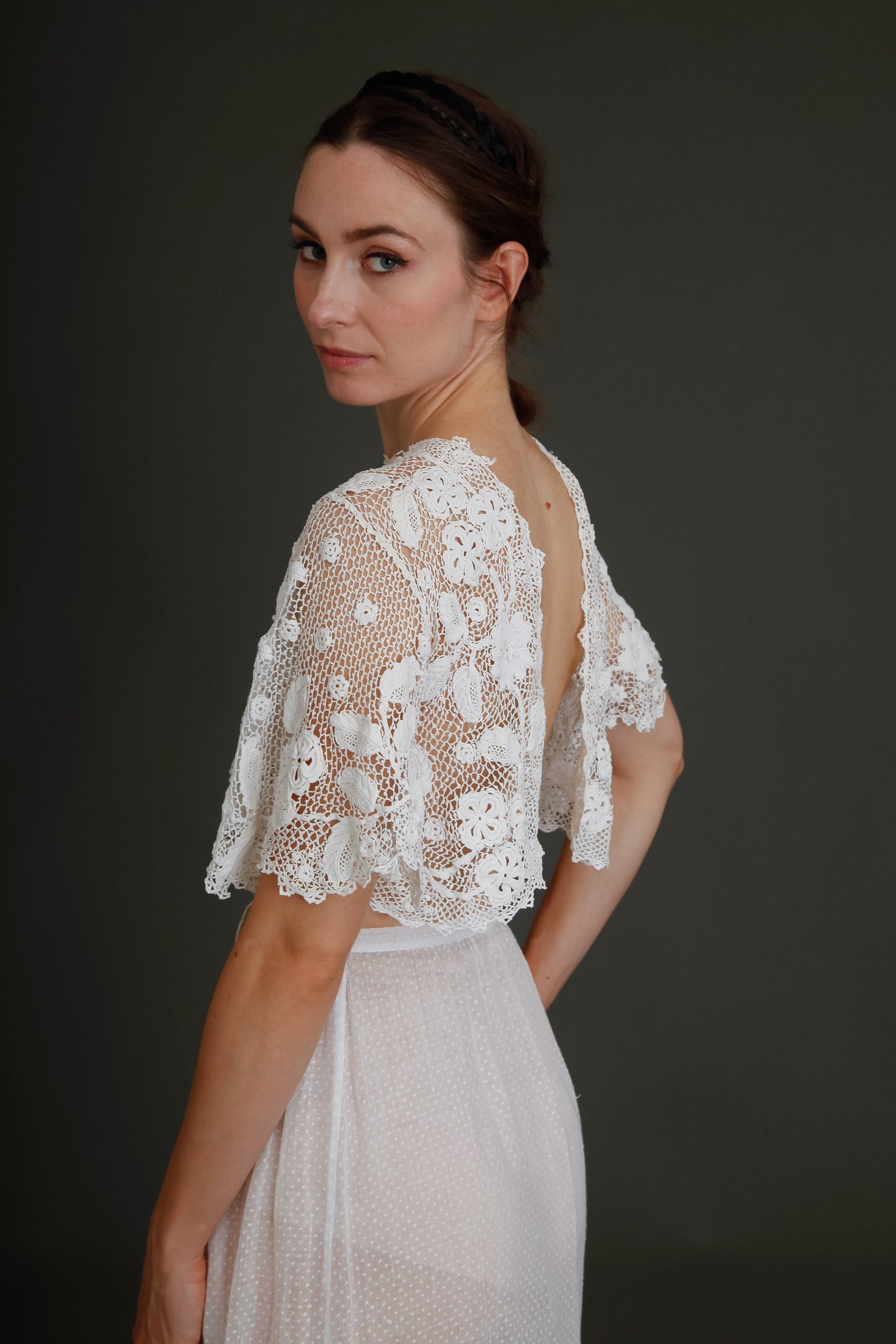 1910 Floral Irish Crochet Crop Top