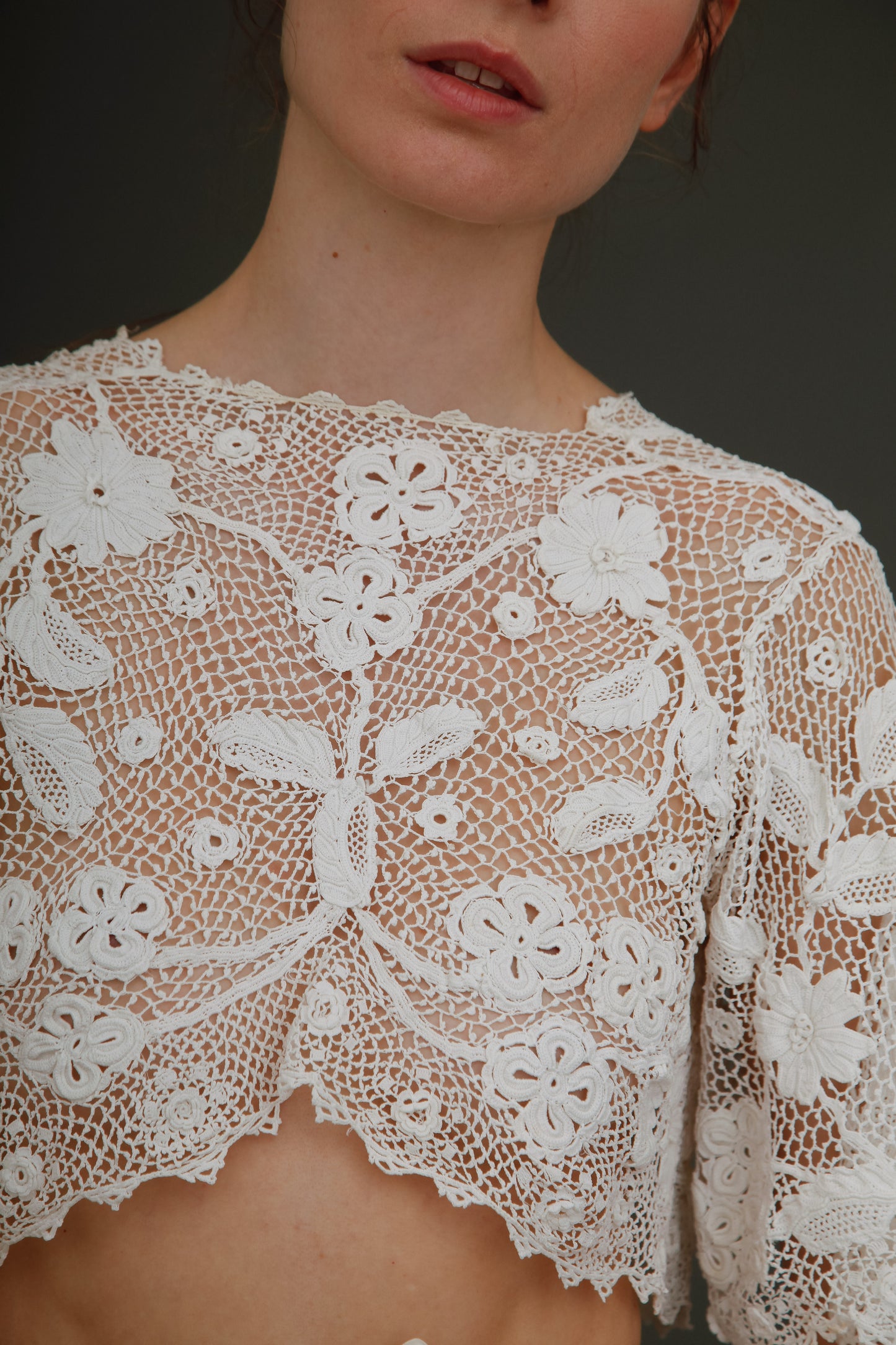 1910 Floral Irish Crochet Crop Top