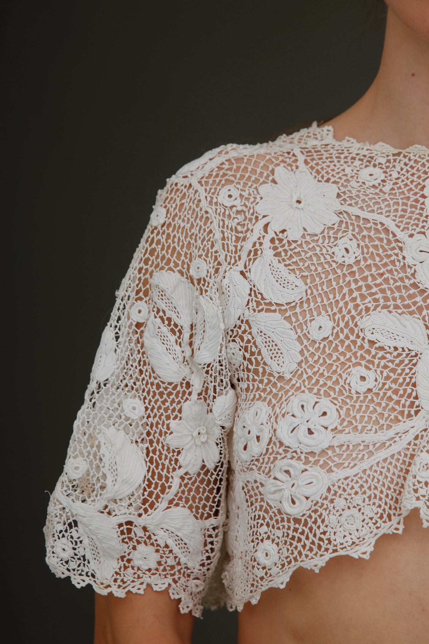 1910 Floral Irish Crochet Crop Top