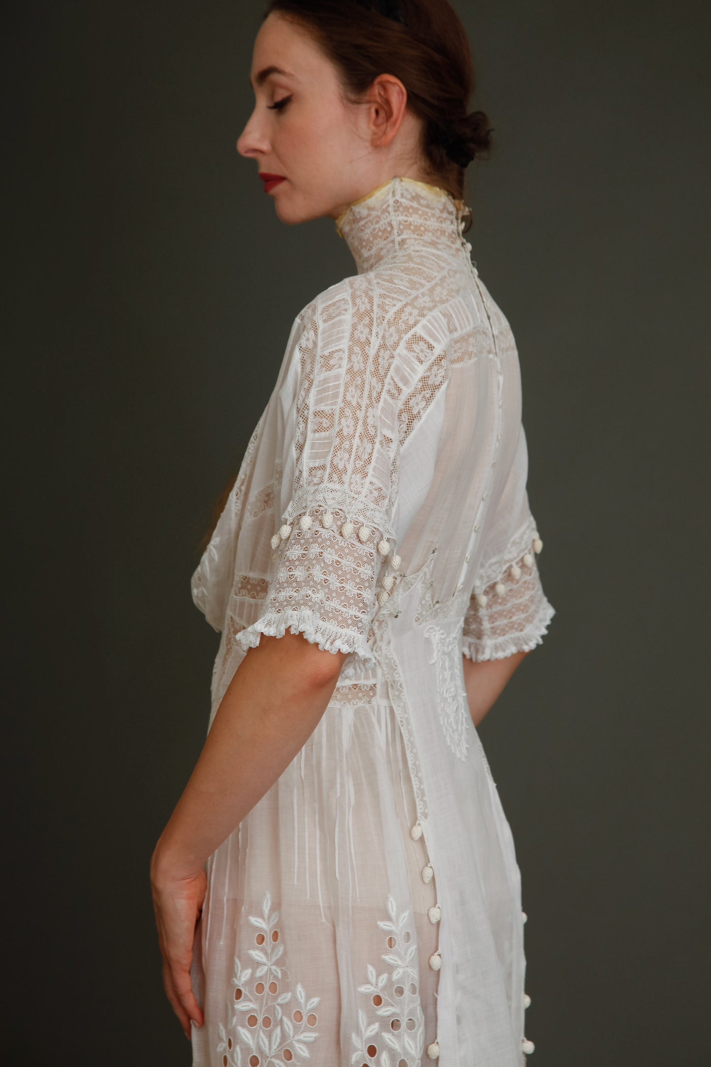 Stunning Edwardian Embroidered White Cotton Muslin Dress