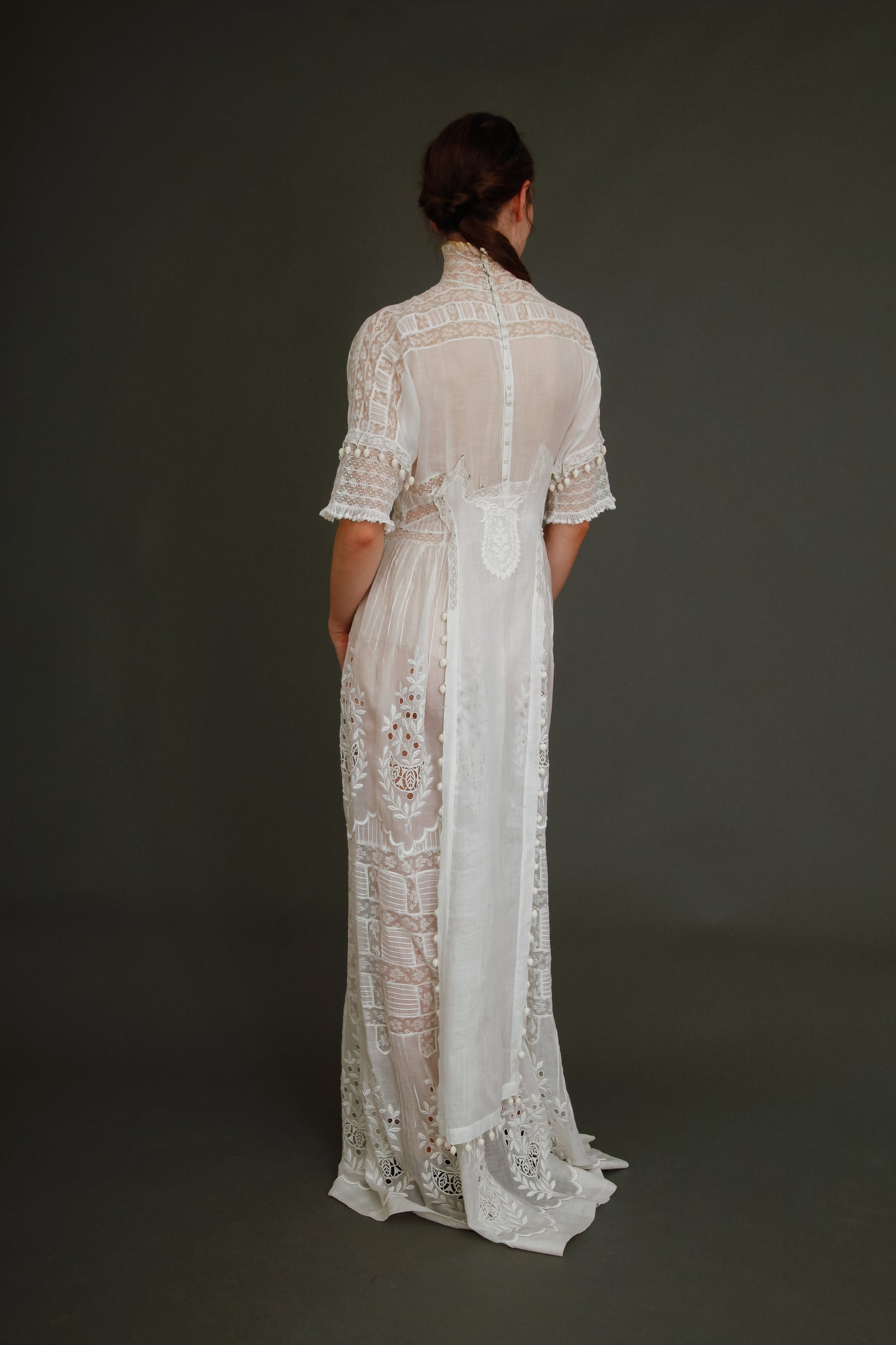Stunning Edwardian Embroidered White Cotton Muslin Dress