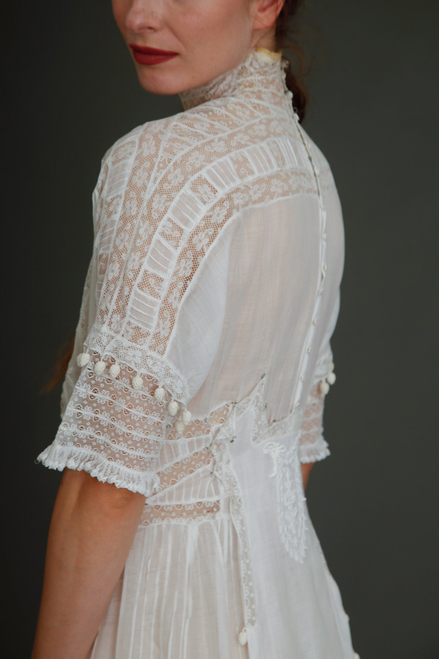 Stunning Edwardian Embroidered White Cotton Muslin Dress