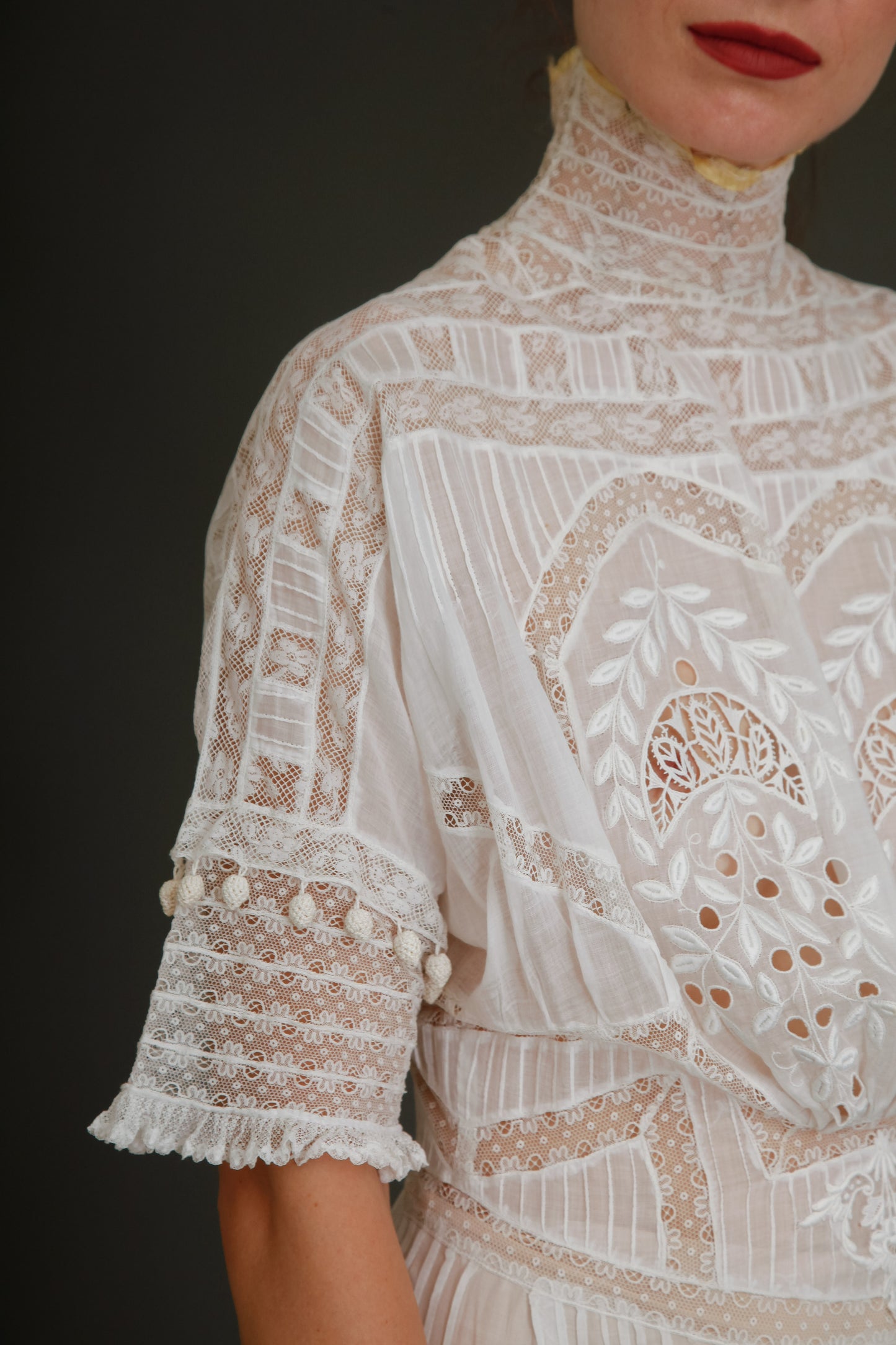 Stunning Edwardian Embroidered White Cotton Muslin Dress