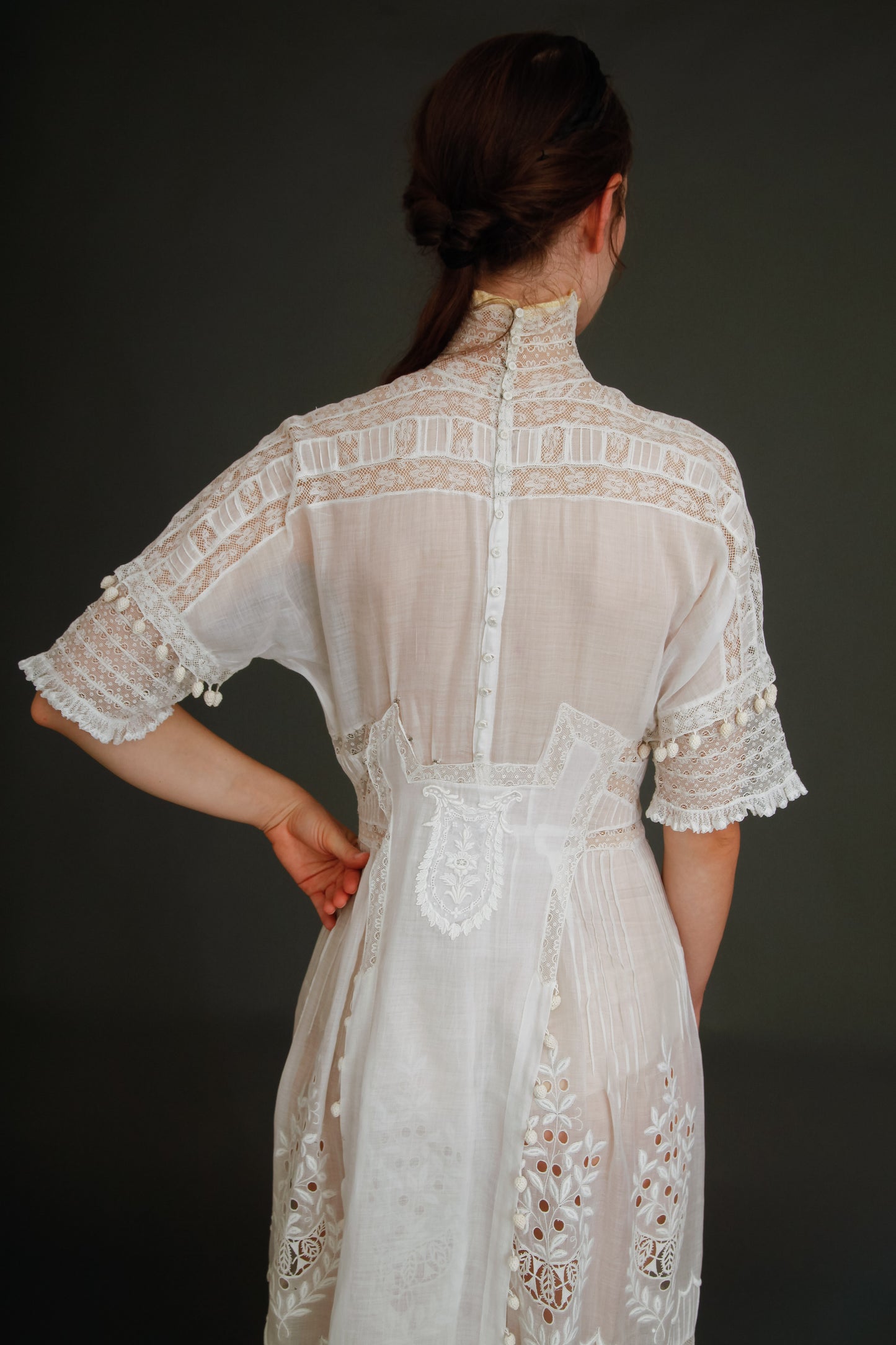 Stunning Edwardian Embroidered White Cotton Muslin Dress