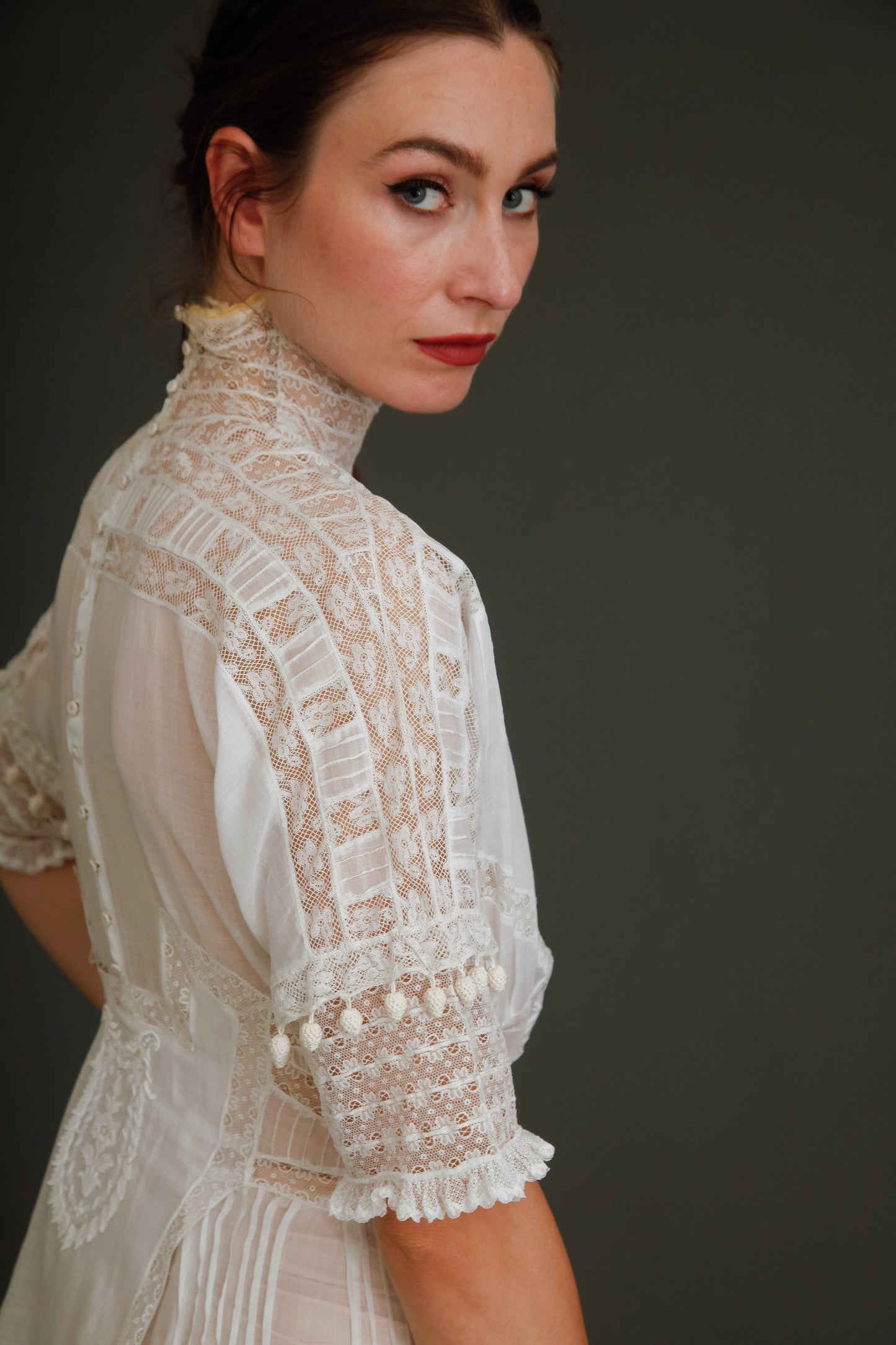 Stunning Edwardian Embroidered White Cotton Muslin Dress
