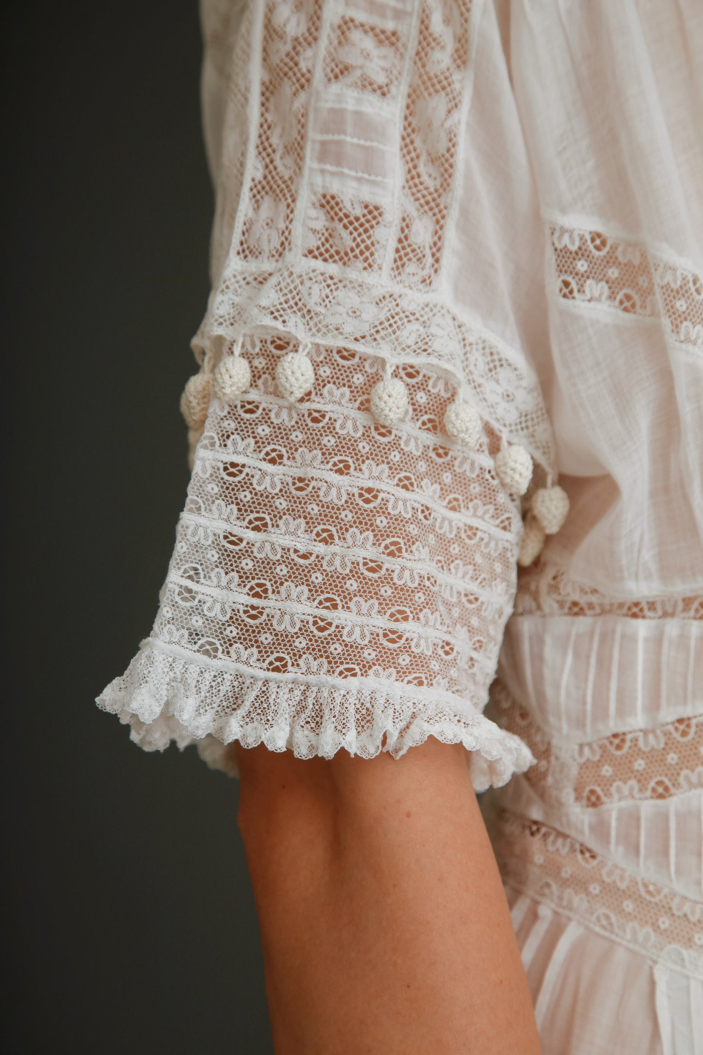 Stunning Edwardian Embroidered White Cotton Muslin Dress