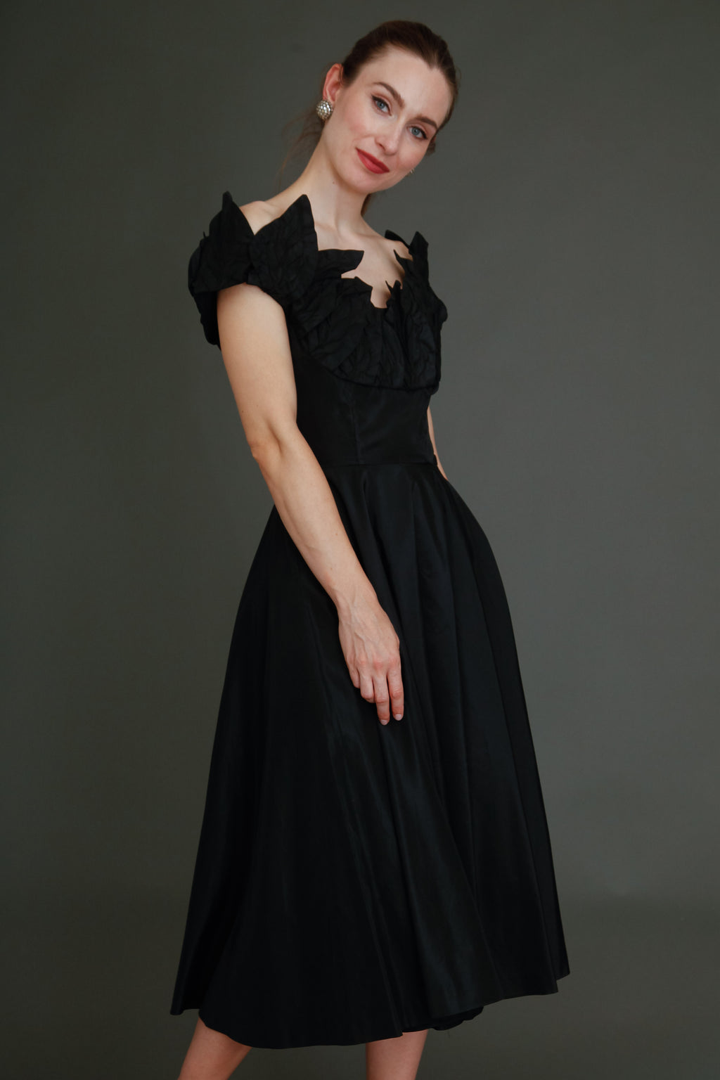 1950 Stunning Ceil Chapman Black Faille Cocktail Dress