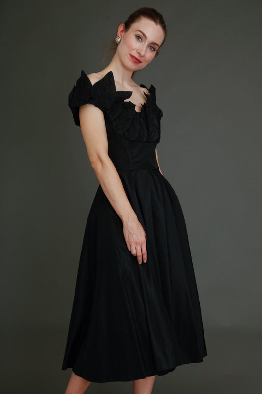 1950 Stunning Ceil Chapman Black Faille Cocktail Dress