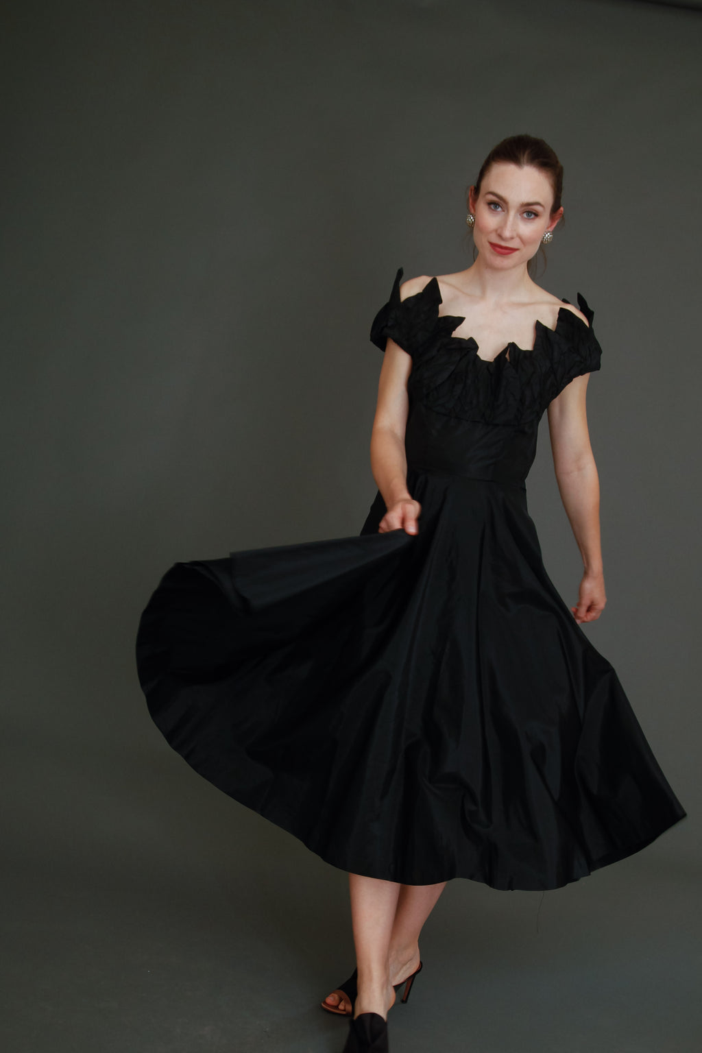 1950 Stunning Ceil Chapman Black Faille Cocktail Dress