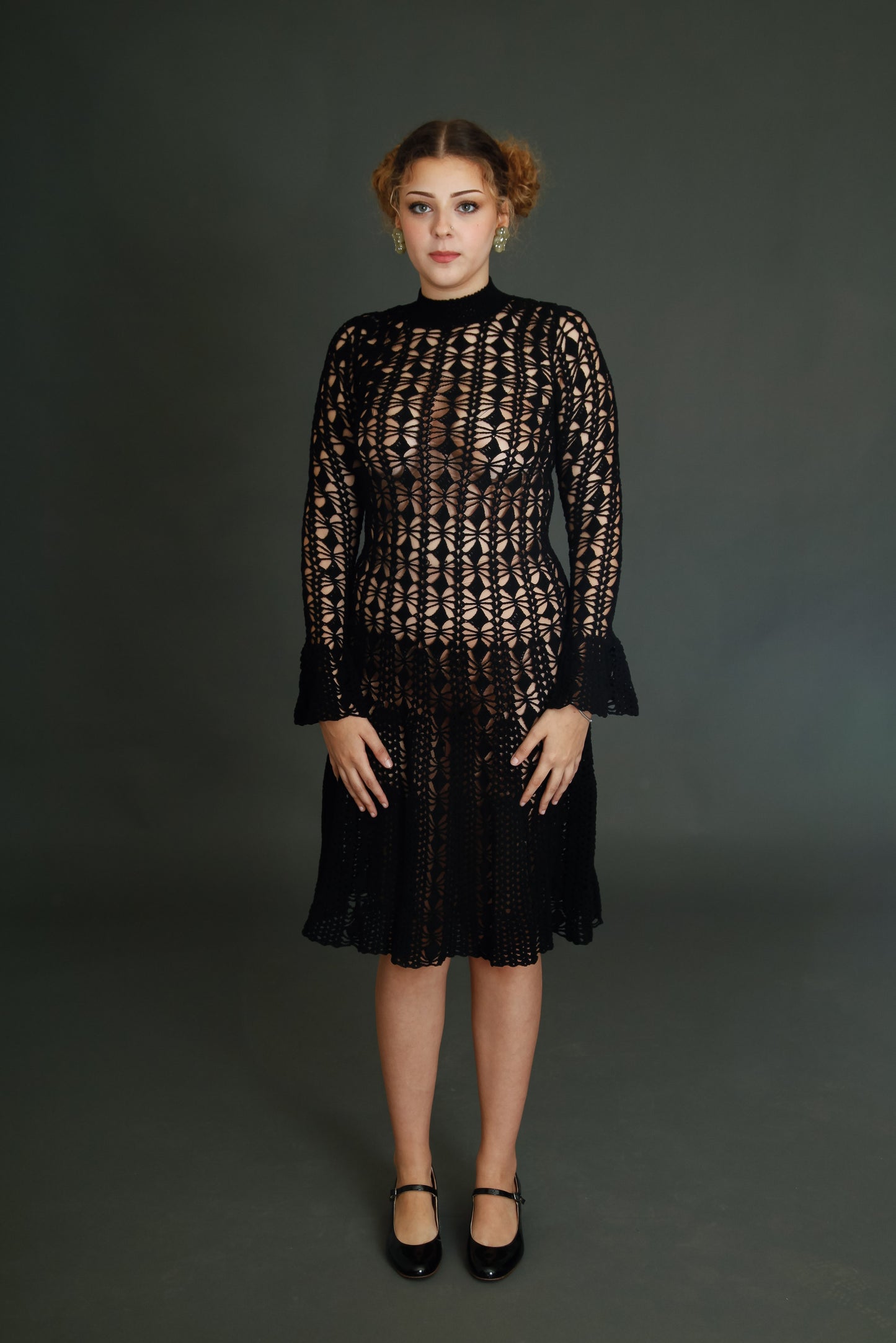 1970 Black Crochet Dress