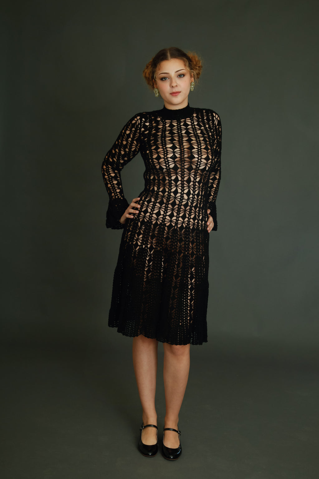 1970 Black Crochet Dress