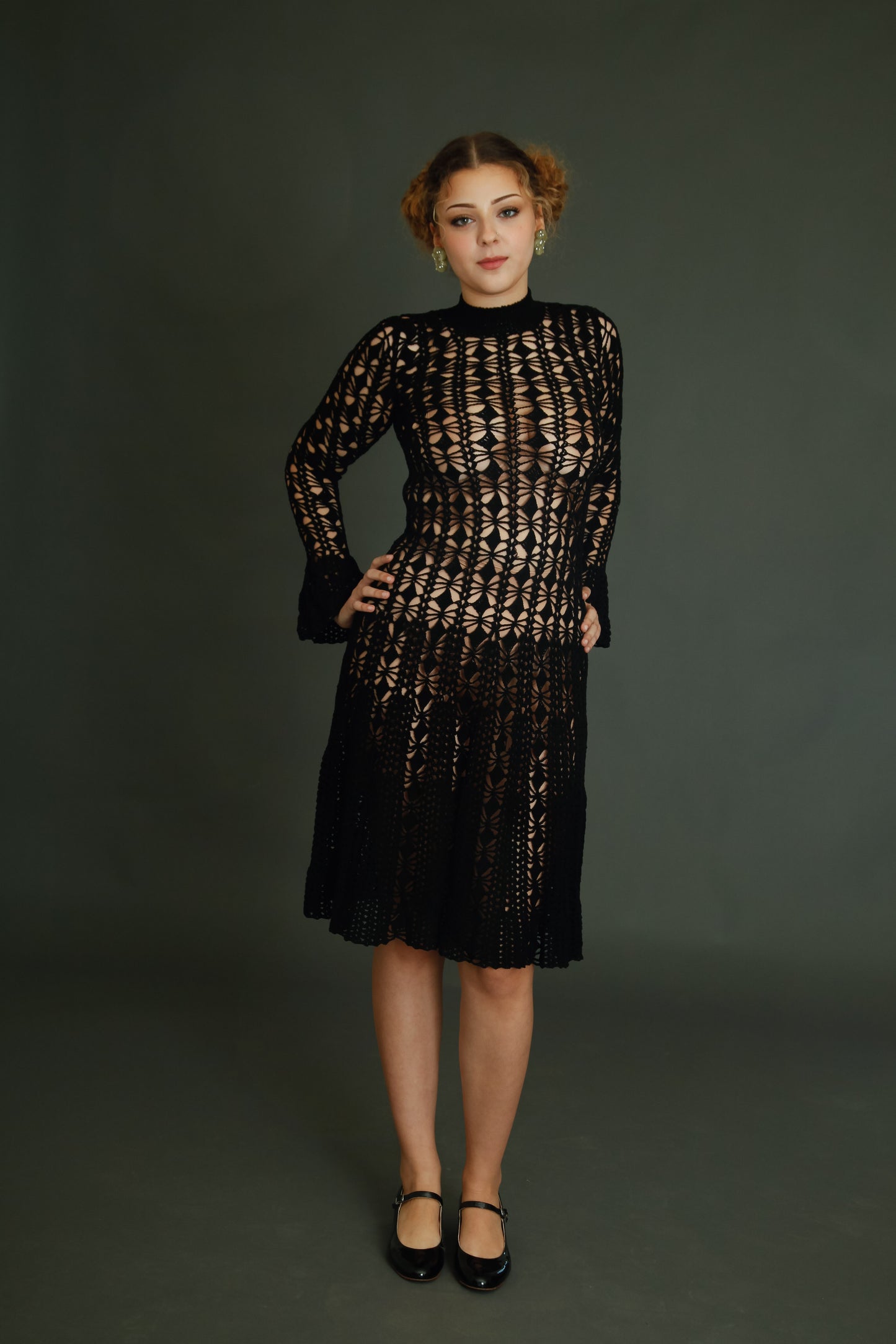 1970 Black Crochet Dress