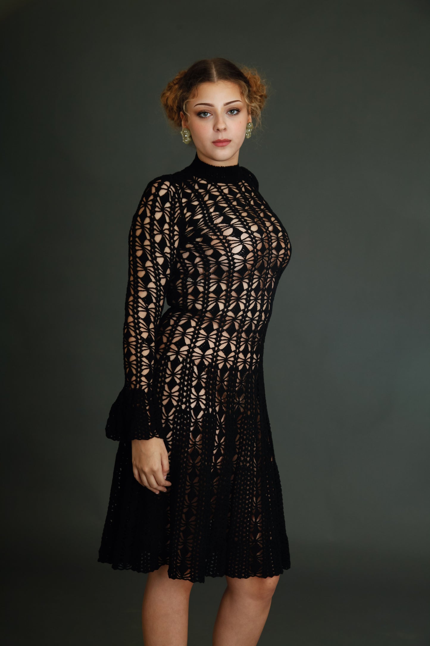 1970 Black Crochet Dress