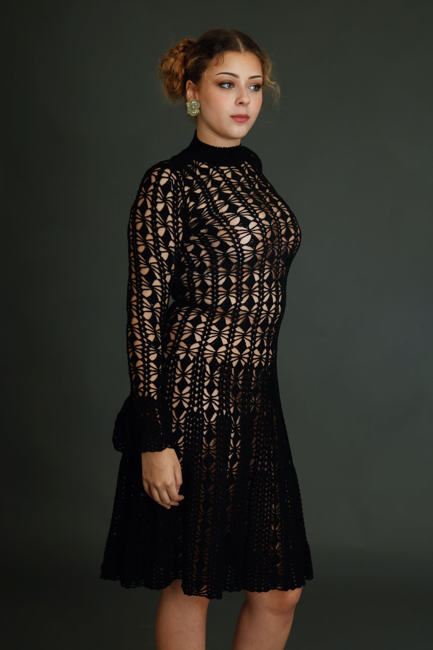 1970 Black Crochet Dress