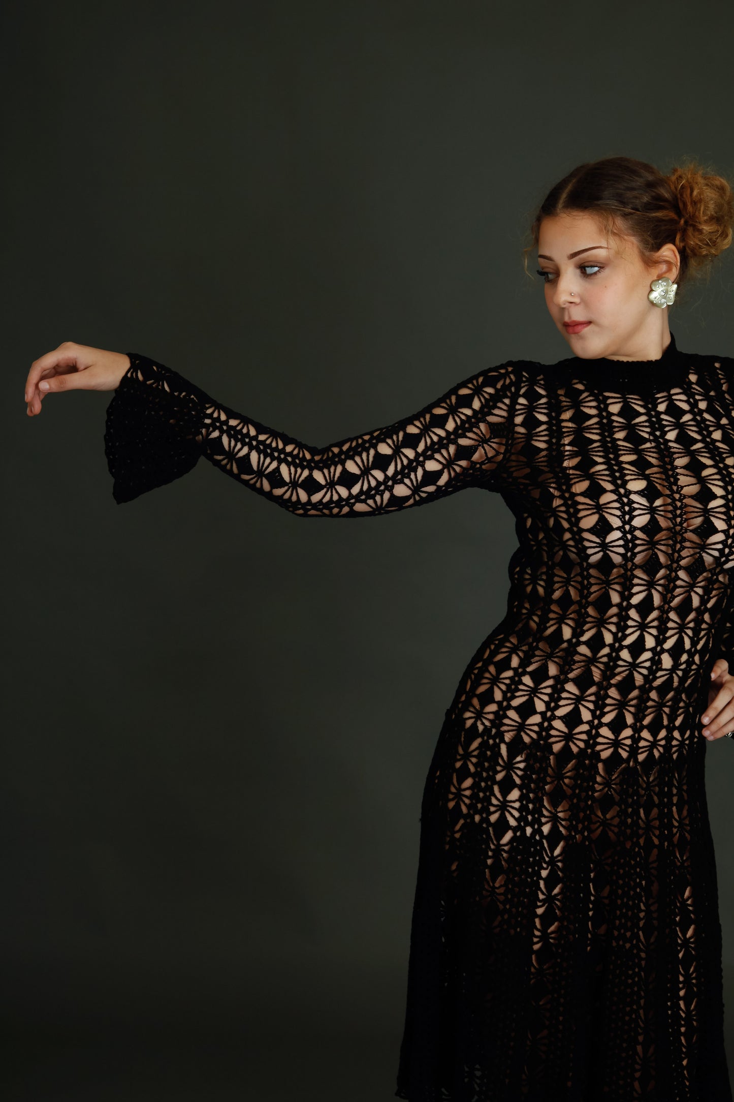 1970 Black Crochet Dress