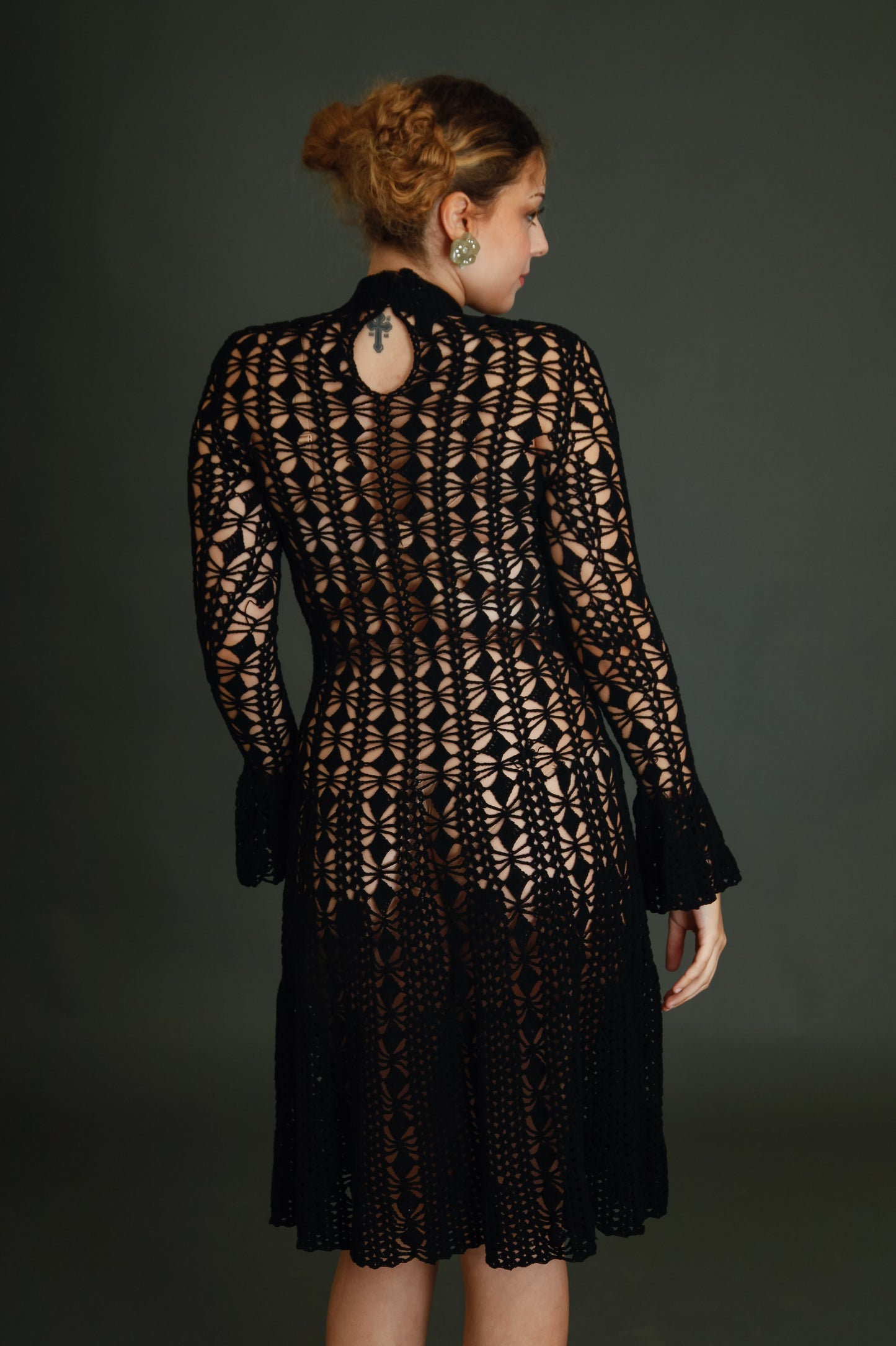 1970 Black Crochet Dress